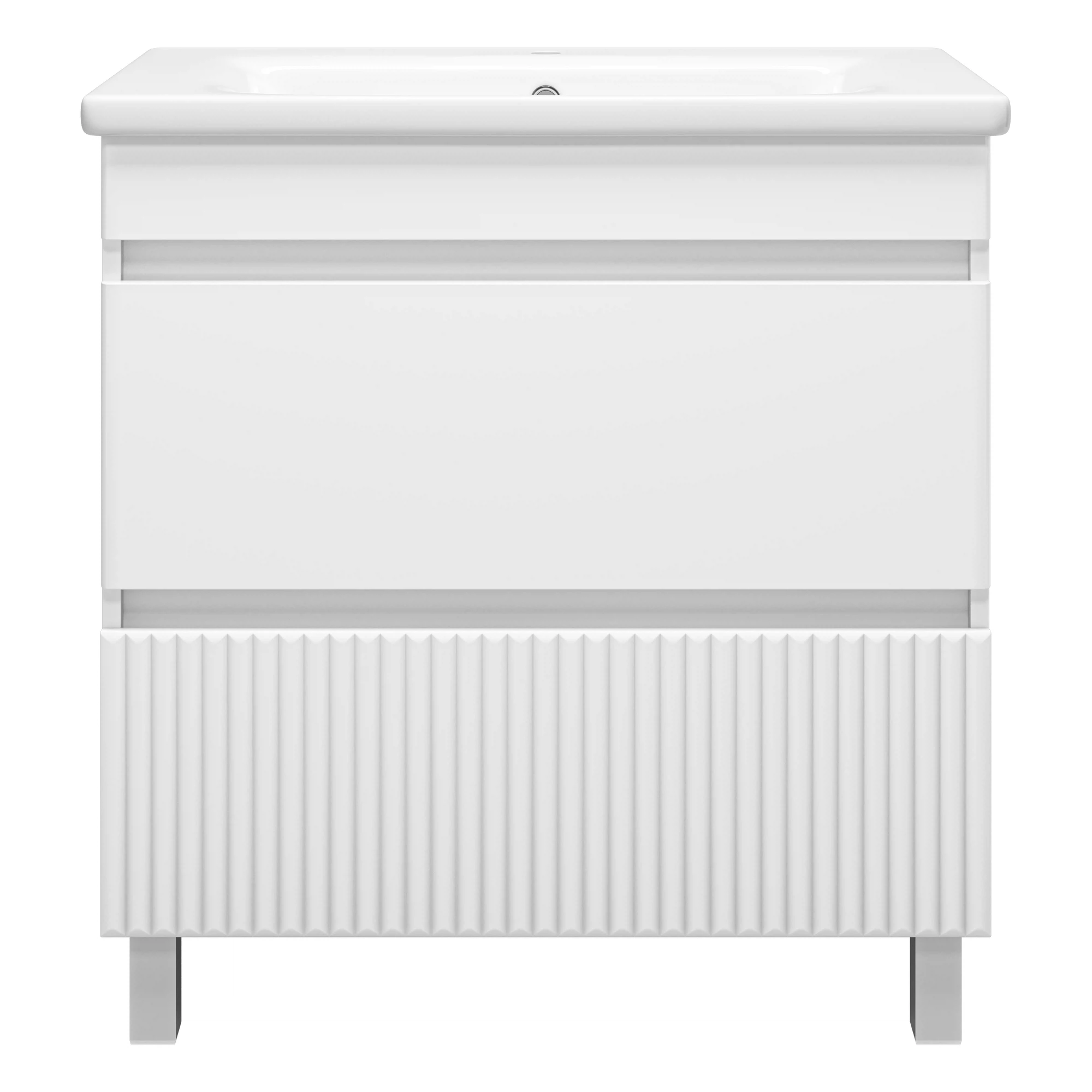 Изображение товара Тумба с раковиной Мира 80 белая, современное исполнение, мебель для ванной