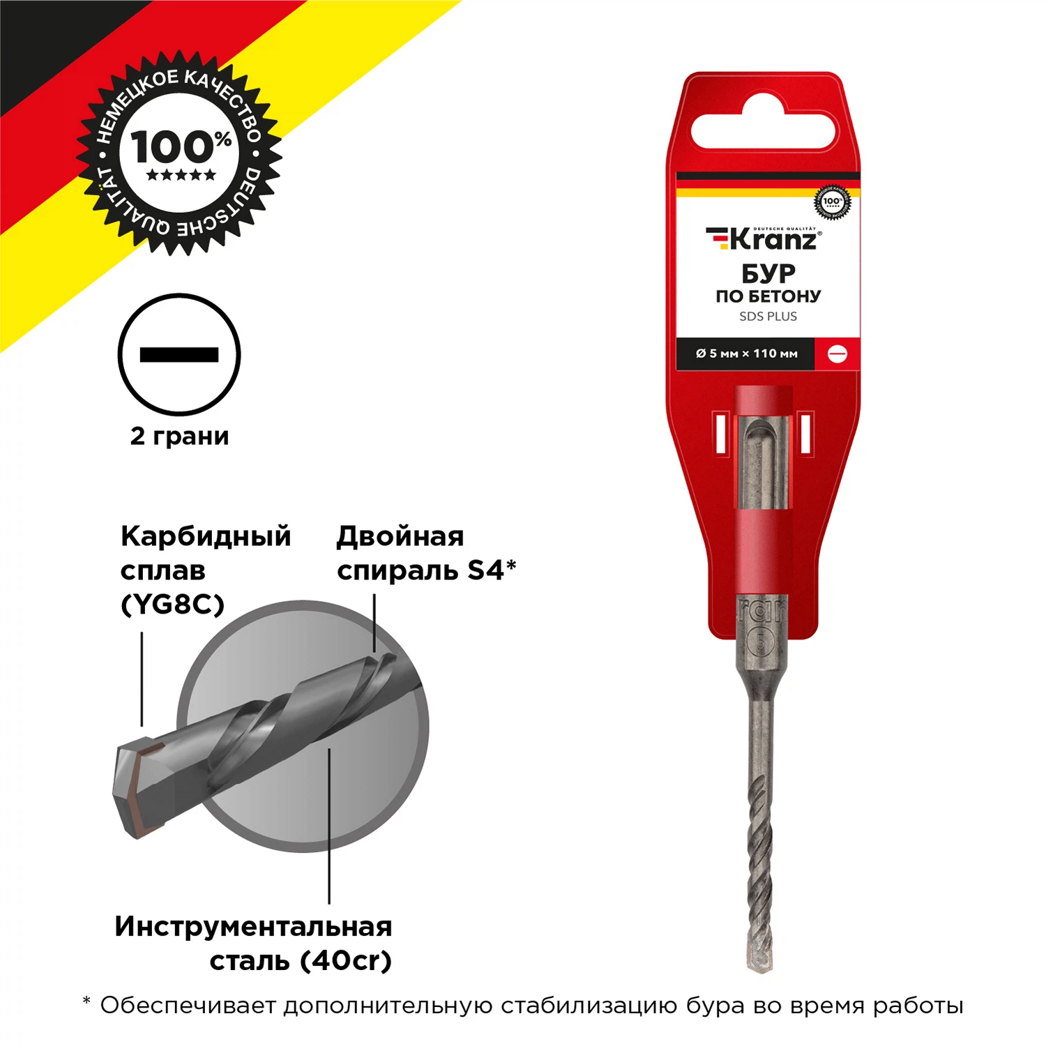 Изображение товара Бур по бетону 5x110x50мм SDS PLUS KRANZ