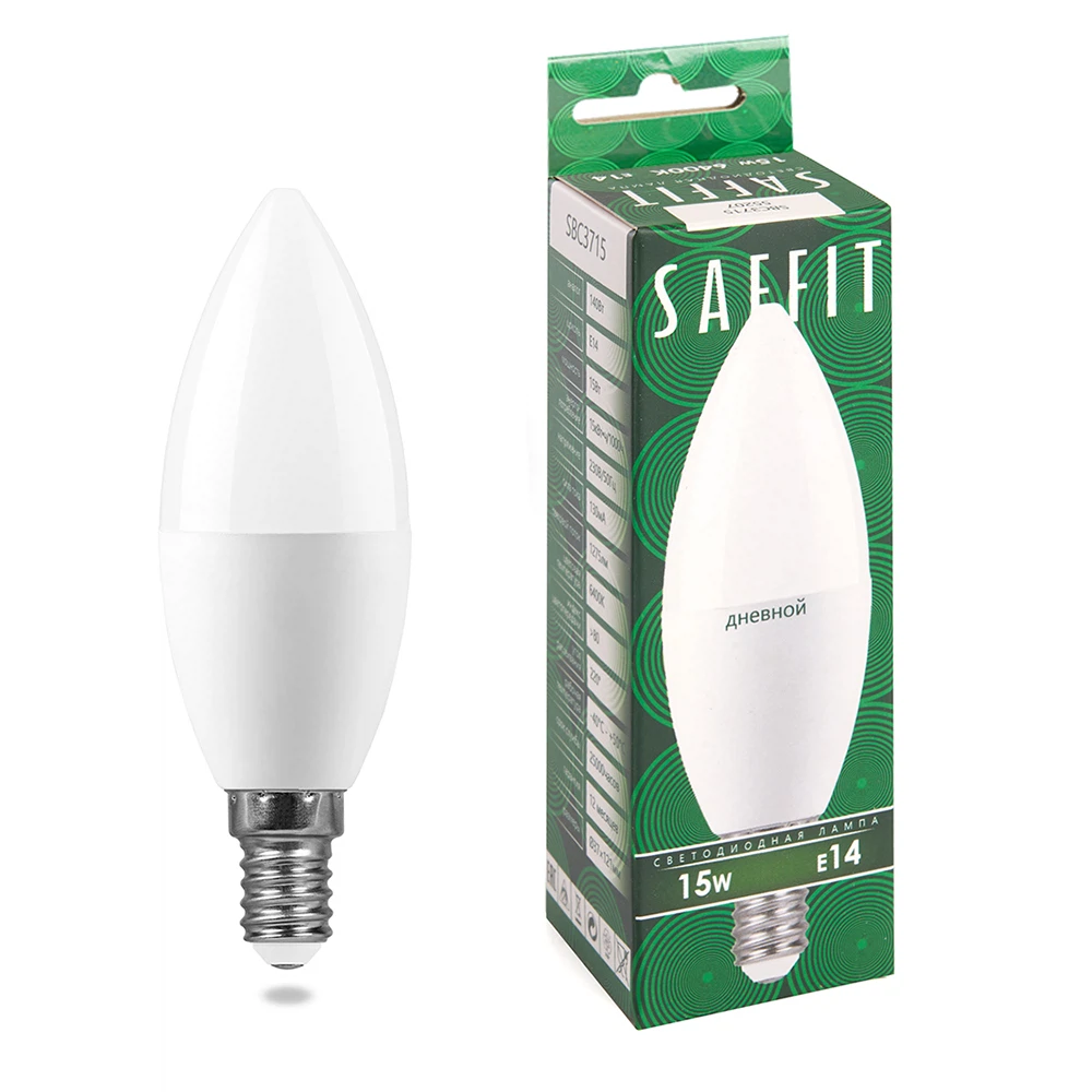 Изображение товара Лампа светодиодная SAFFIT SBC3715 Свеча E14 15W 230V 6400K Изображение товара Лампа светодиодная SAFFIT SBC3715 Свеча E14 15W 230V 6400K