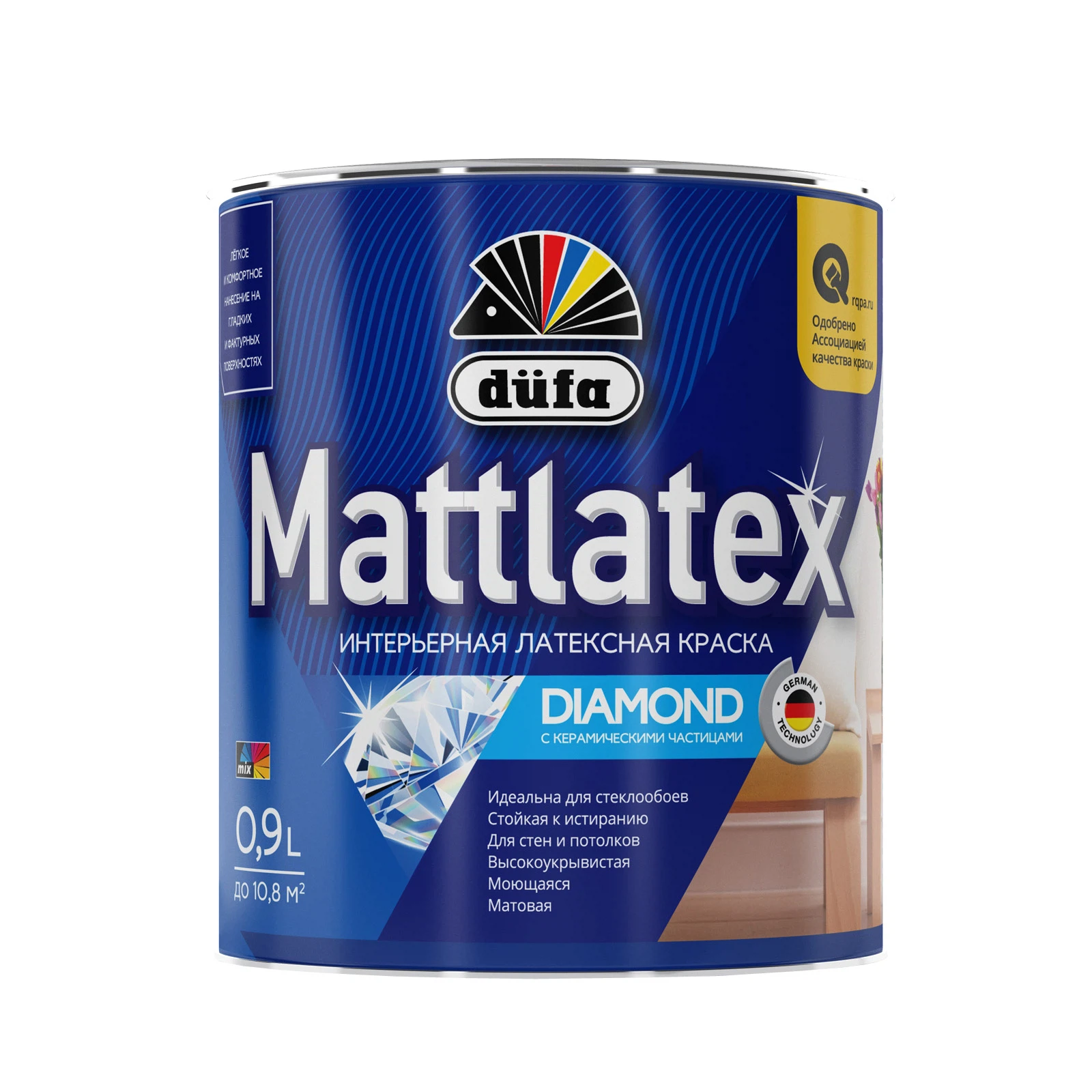 Изображение товара Краска для стен и потолков DUFA MATTLATEX RD100 (0.9 л), база А, белая
