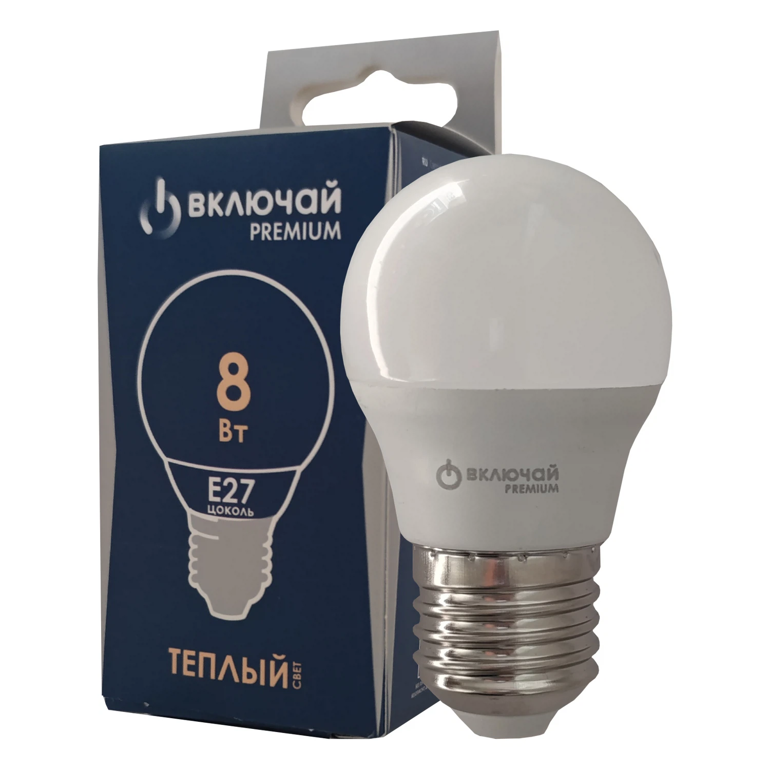 Изображение товара Лампа светодиодная Включай Premium 1003900 Е27 Шар 8Вт 3000К Изображение товара Лампа светодиодная Включай Premium 1003900 Е27 Шар 8Вт 3000К