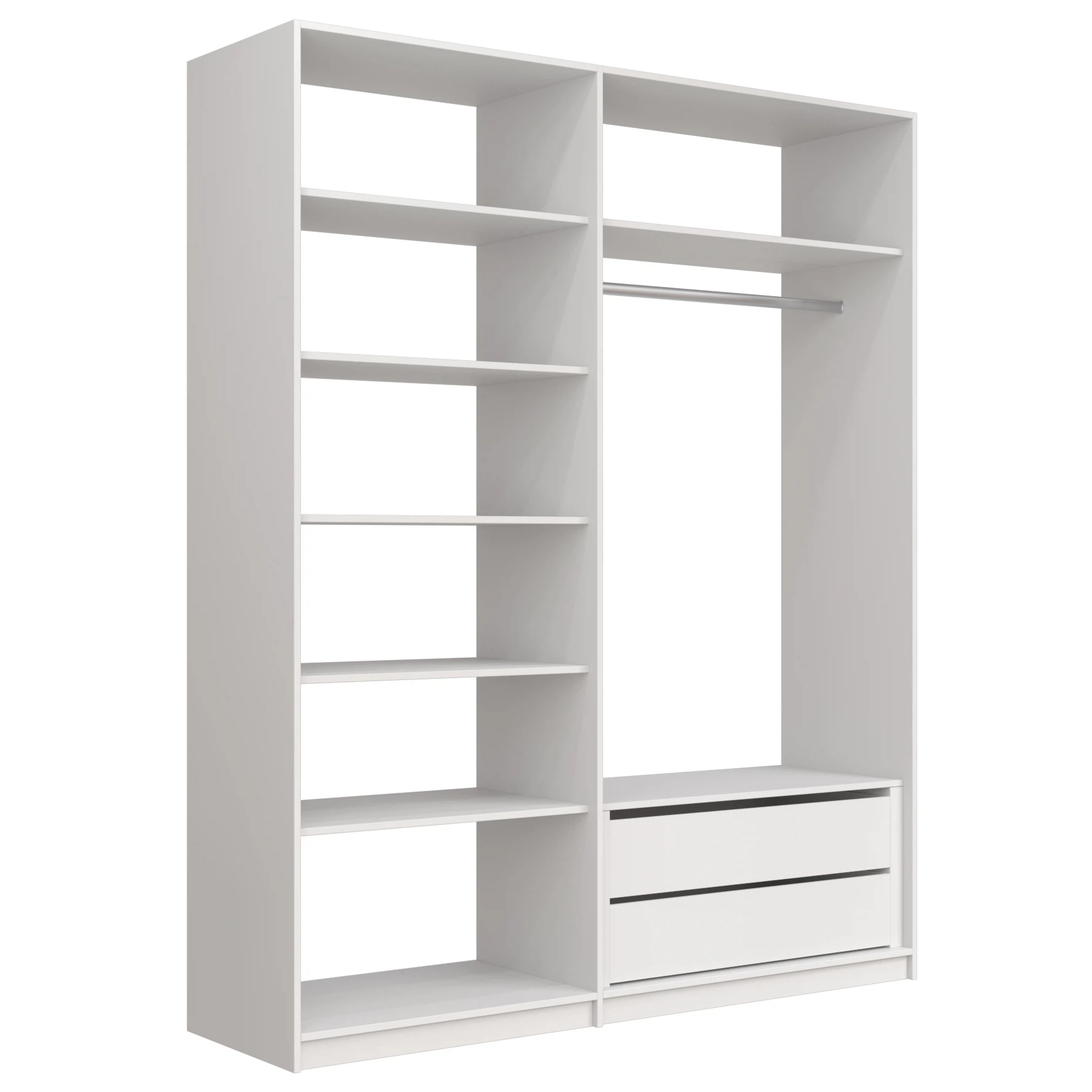 Изображение товара Прямая гардеробная система с полками и модулем, 180x51x220, Белый снег (арт.: MOD_COMPL_B)