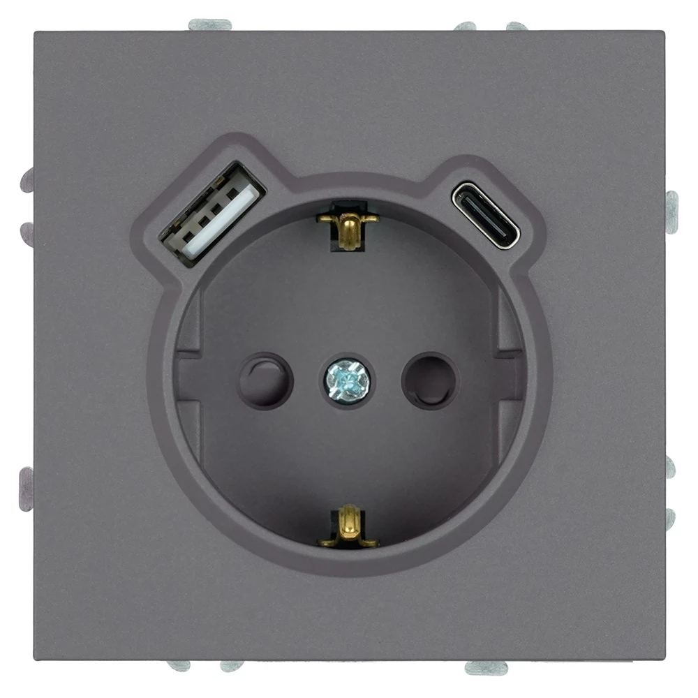 Изображение товара Розетка 1-местная з/ш с/з 16А + USB + Type C (механизм), Stekker, 250В, 20W, серия Эмили, платиново-серый, soft-touch, RST16-5119-10