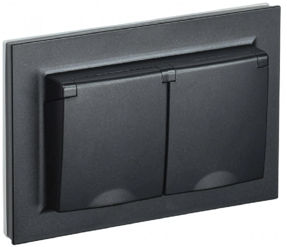 Изображение товара Розетка 2-м с/з IEK BRITE Черный с защитными шторками IP44