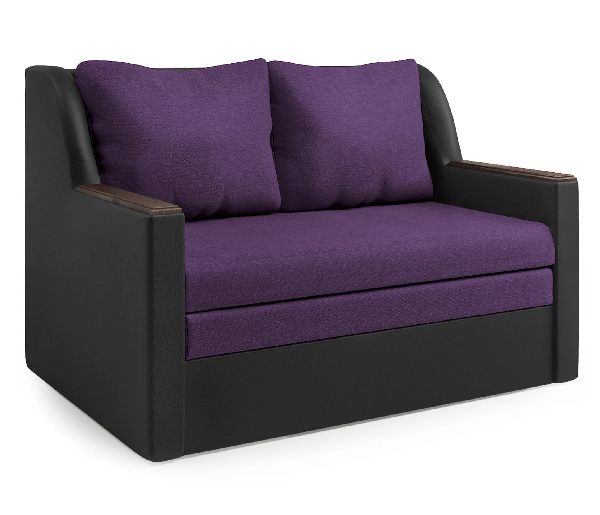 Изображение товара Диван-кровать Дуэт экокожа черный и фиолетовая рогожка