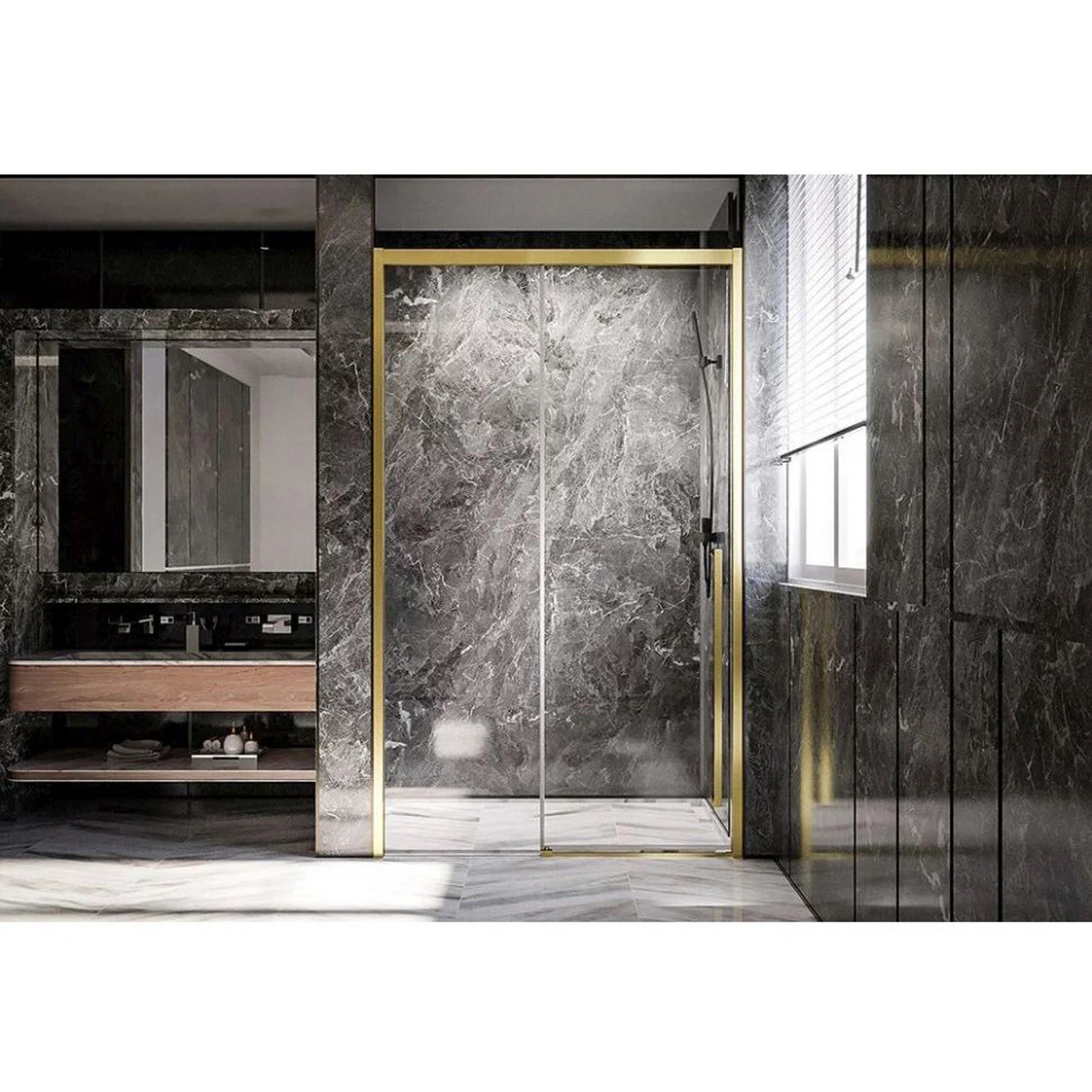 Изображение товара Душевая дверь Veconi Premium Trento PTD-30G PTD30-G-150-01-C4 Стекло прозрачное 1500х2000х8 мм золото