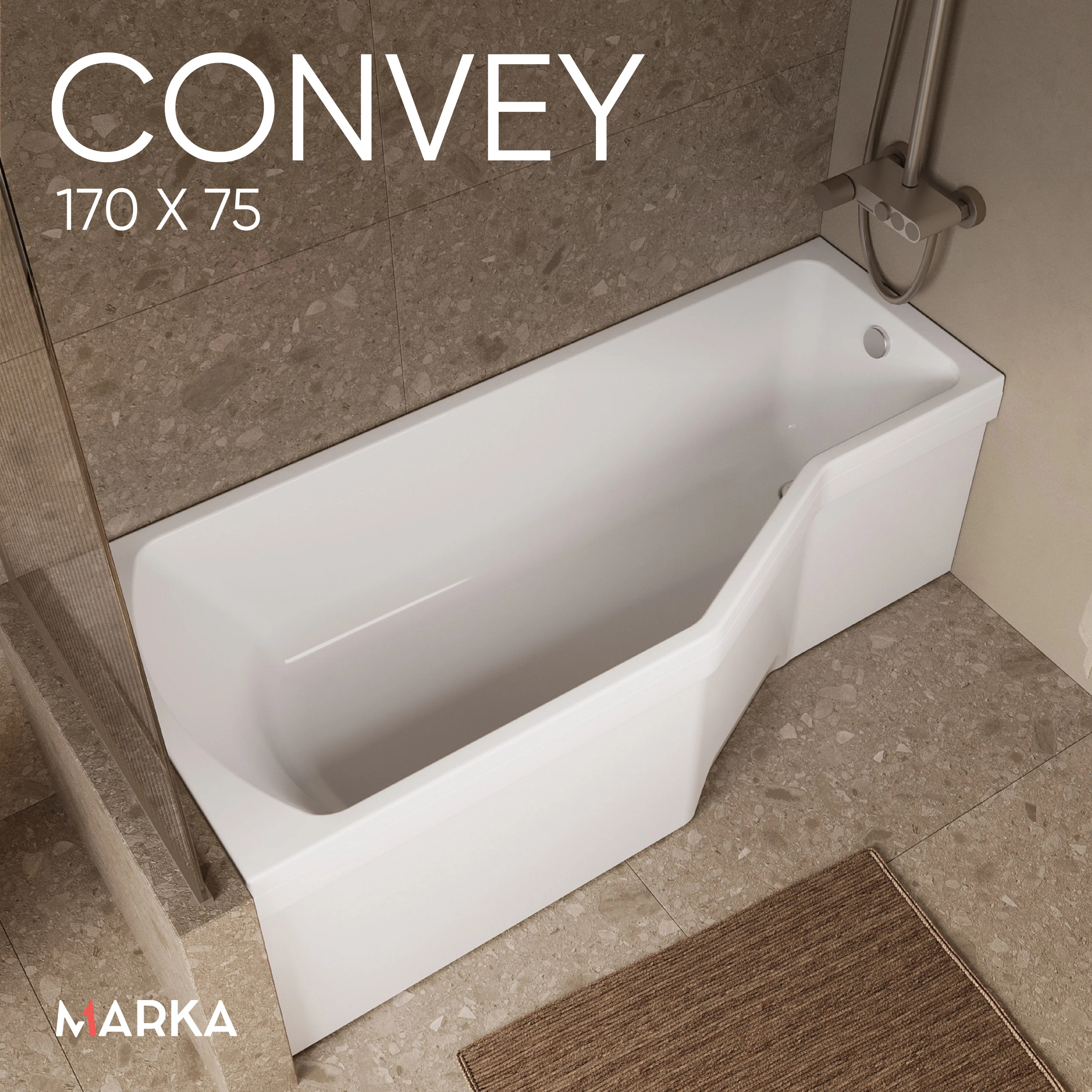 Изображение товара Акриловая асимметричная левая ванна Marka One Convey 170x75 для небольших ванных комнат