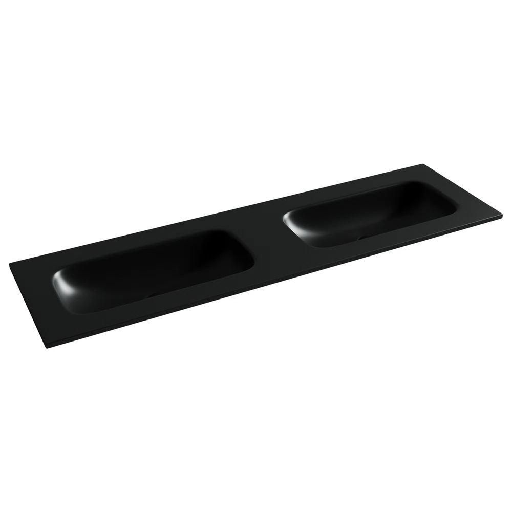 Изображение товара Раковина накладная мебельная CERAMICANOVA Grace прямоугольная 1610x457x137 с двумя чашами без отверстий под смеситель цвет черный матовый CN7023MBwx
