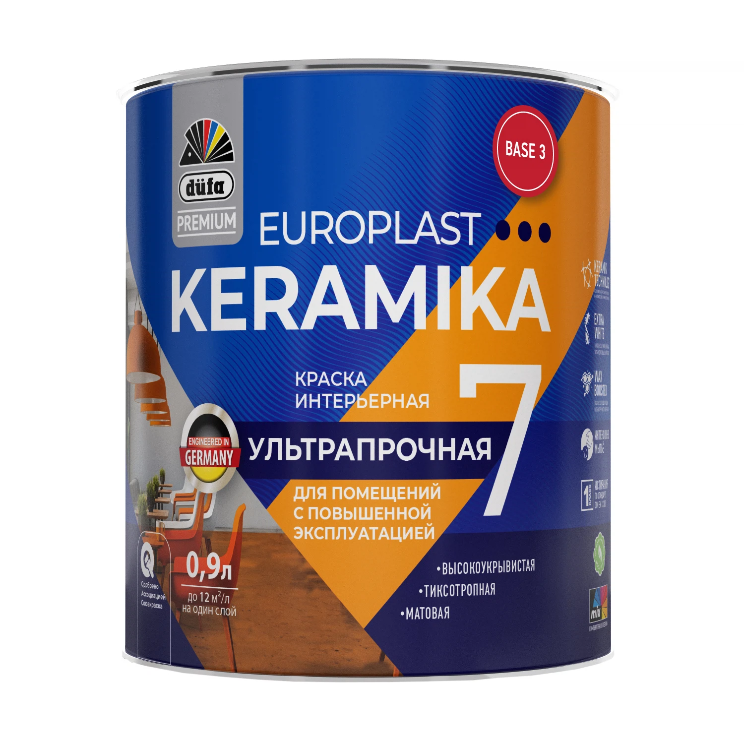 Изображение товара Краска для стен и потолков DUFA Premium Europlast Keramika 0,9 л внутри помещения