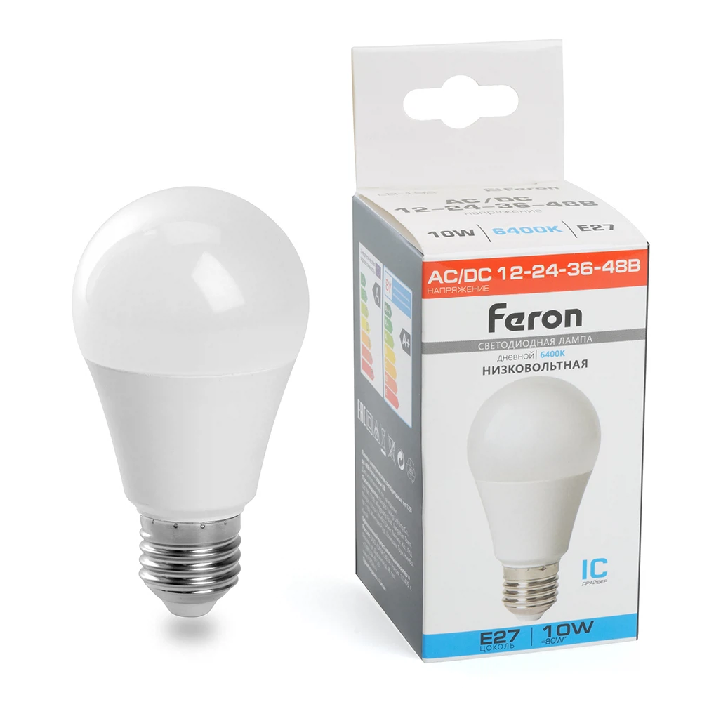 Изображение товара Лампа светодиодная низковольтная Feron LB-192 Шар E27 10W 12-48V 6400K