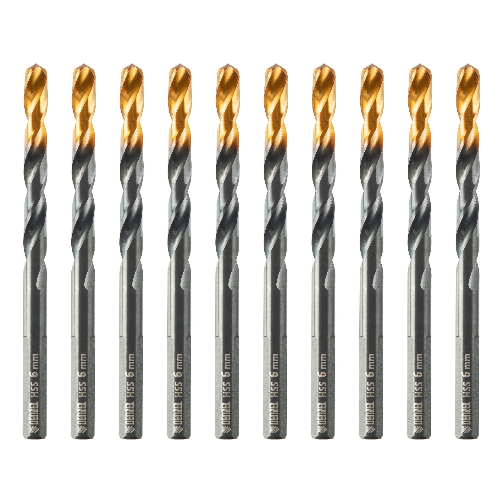 Изображение товара Сверло по металлу Denzel Golden Tip 6 мм 10 шт HSS-Tin с покрытием для точных отверстий