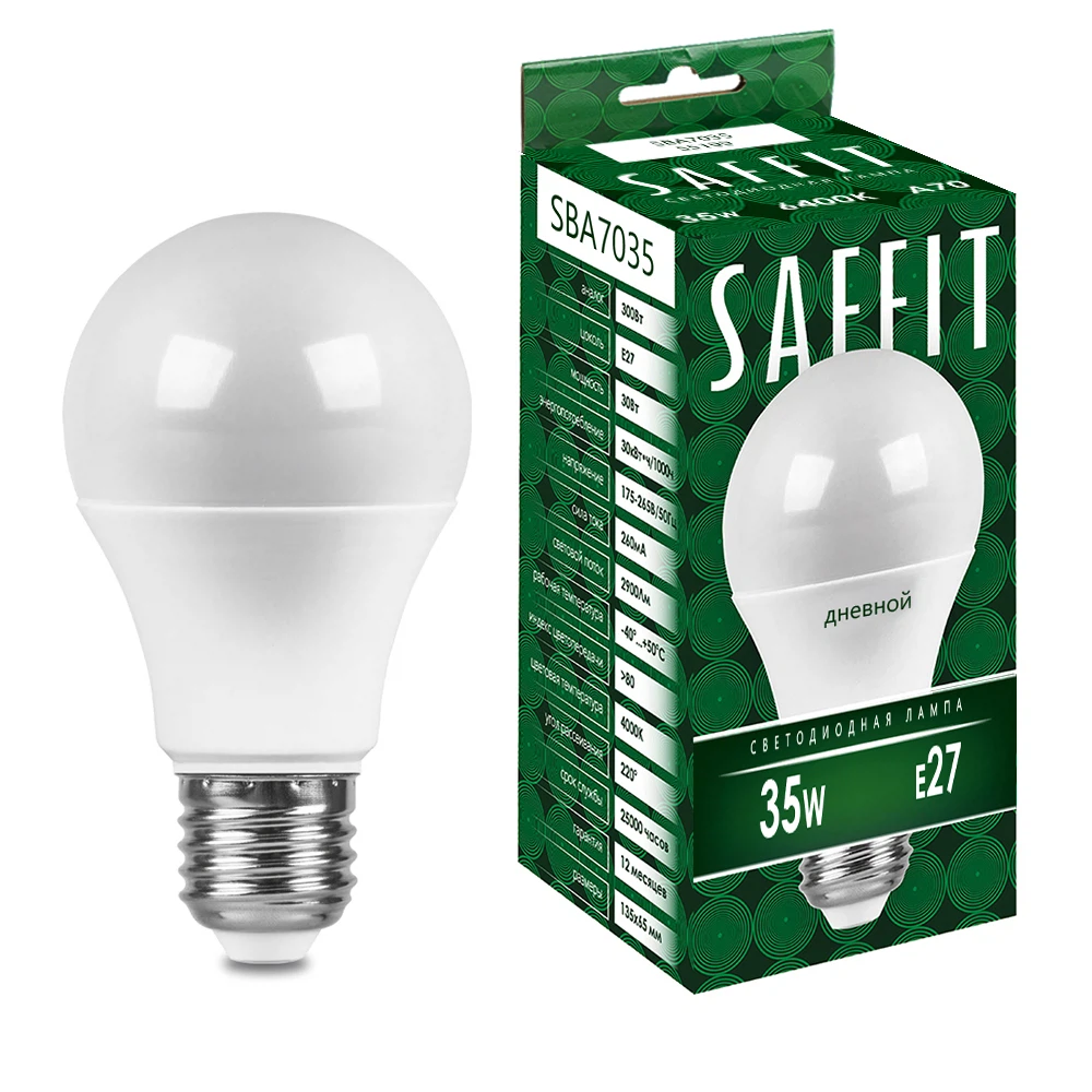 Изображение товара Лампа светодиодная SAFFIT SBA7035 Шар E27 35W 230V 6400K Изображение товара Лампа светодиодная SAFFIT SBA7035 Шар E27 35W 230V 6400K