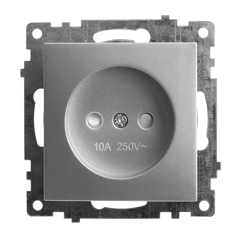 Изображение товара Розетка 1-местная б/з (механизм), STEKKER GLS10-7109-03, 250V, 10А с защитной шторкой, серия Катрин, серебро
