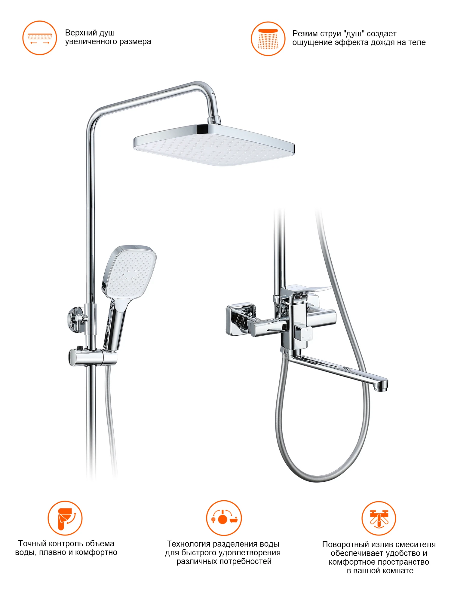 Изображение товара Душевая система Prohanss P62.24 с тропическим душем и хромированием для ванны