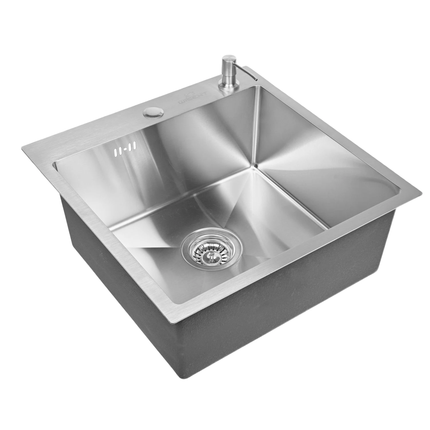 Изображение товара Кухонная мойка из нержавеющей стали WISENT WGS35050 50x50 см с сифоном и дозатором