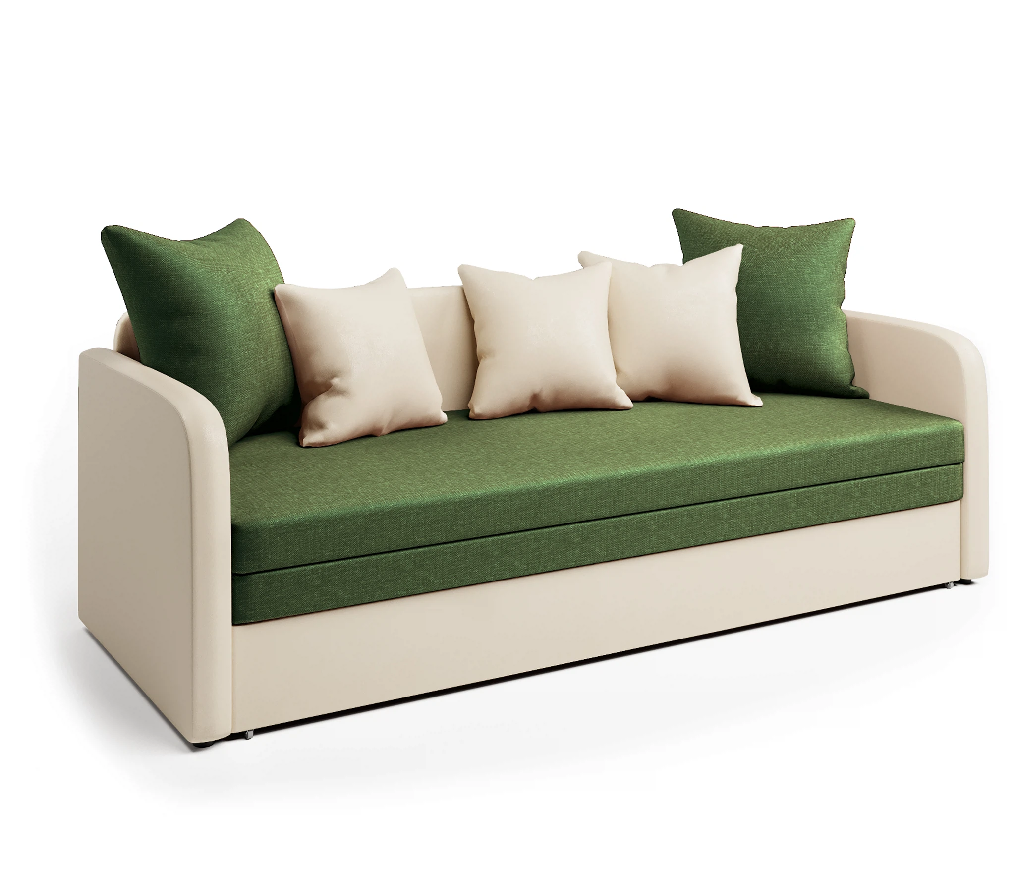 Изображение товара Софа Трио экокожа беж и зеленая рогожка