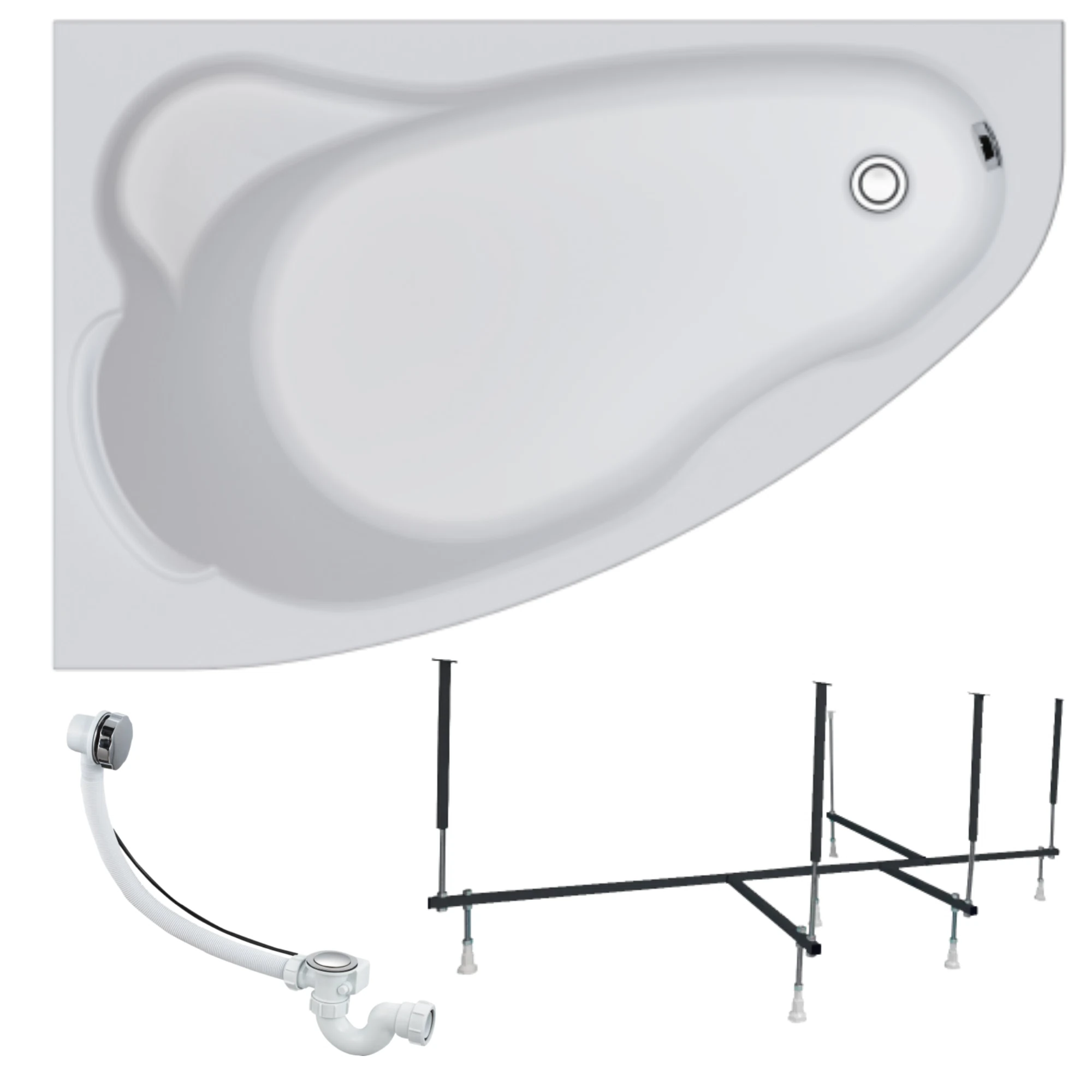 Изображение товара Ванна акриловая 1MARKA Lil 140х90 в наборе 3в1: ванна левая, рама, слив-перелив хром 01лил1490лкс2+