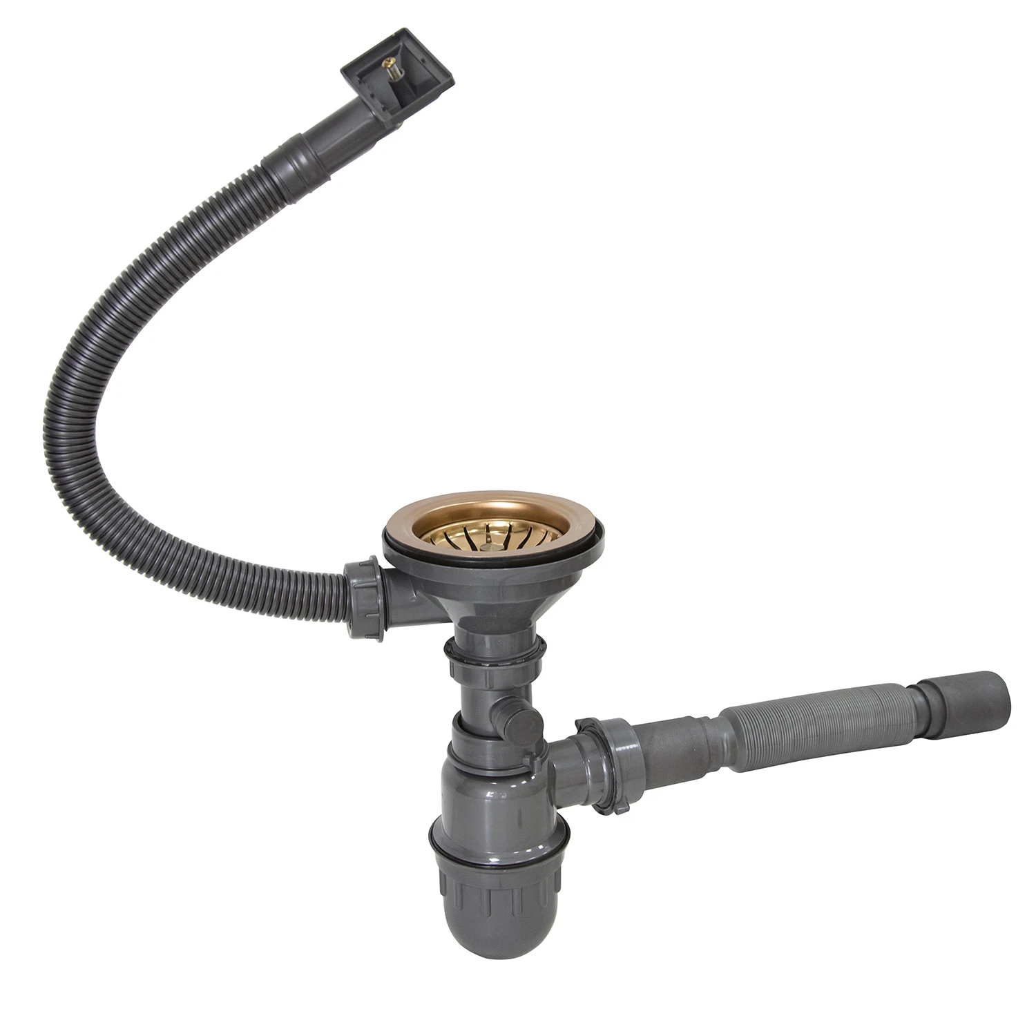 Изображение товара Сифон 3 1/2*40 с прямоугольным переливом, с гофрой 40*40 Mixline Pro (бронза) (551690)
