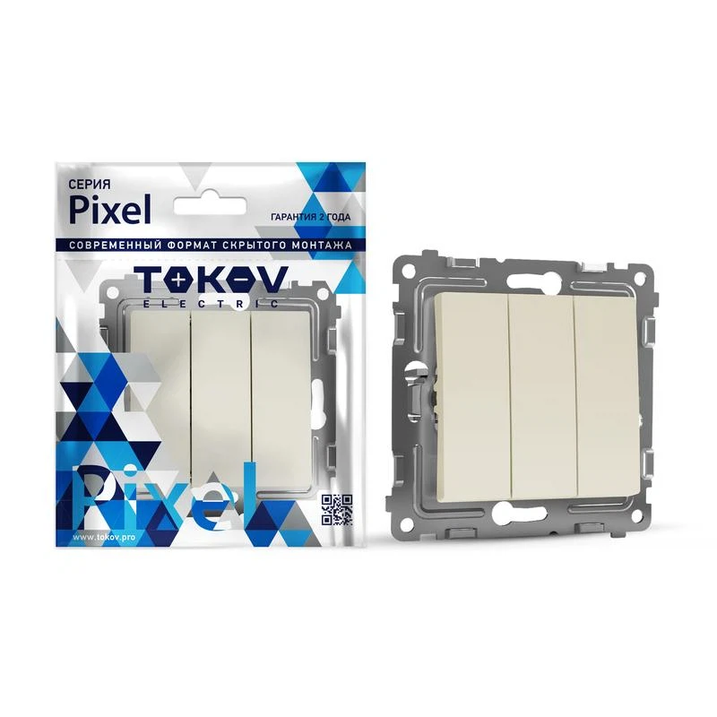 Изображение товара Выключатель 3-кл. СП Pixel 10А IP20 механизм беж. TOKOV ELECTRIC TKE-PX-V3-C02
