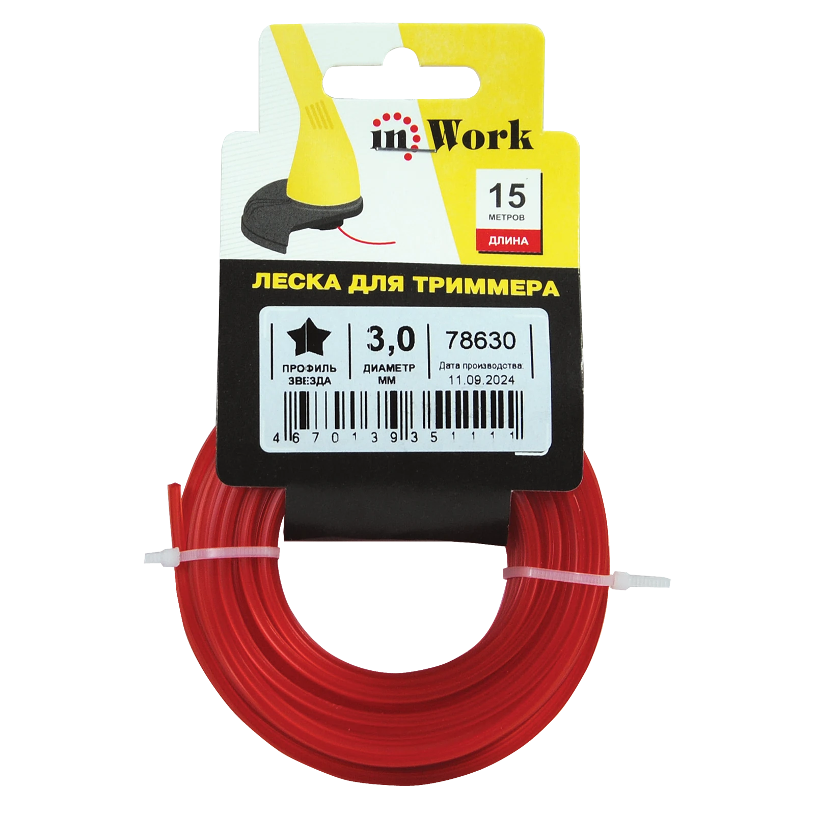 Изображение товара Леска для триммера., длина 15 м, профиль - звезда, диаметр 3.0 мм, InWork