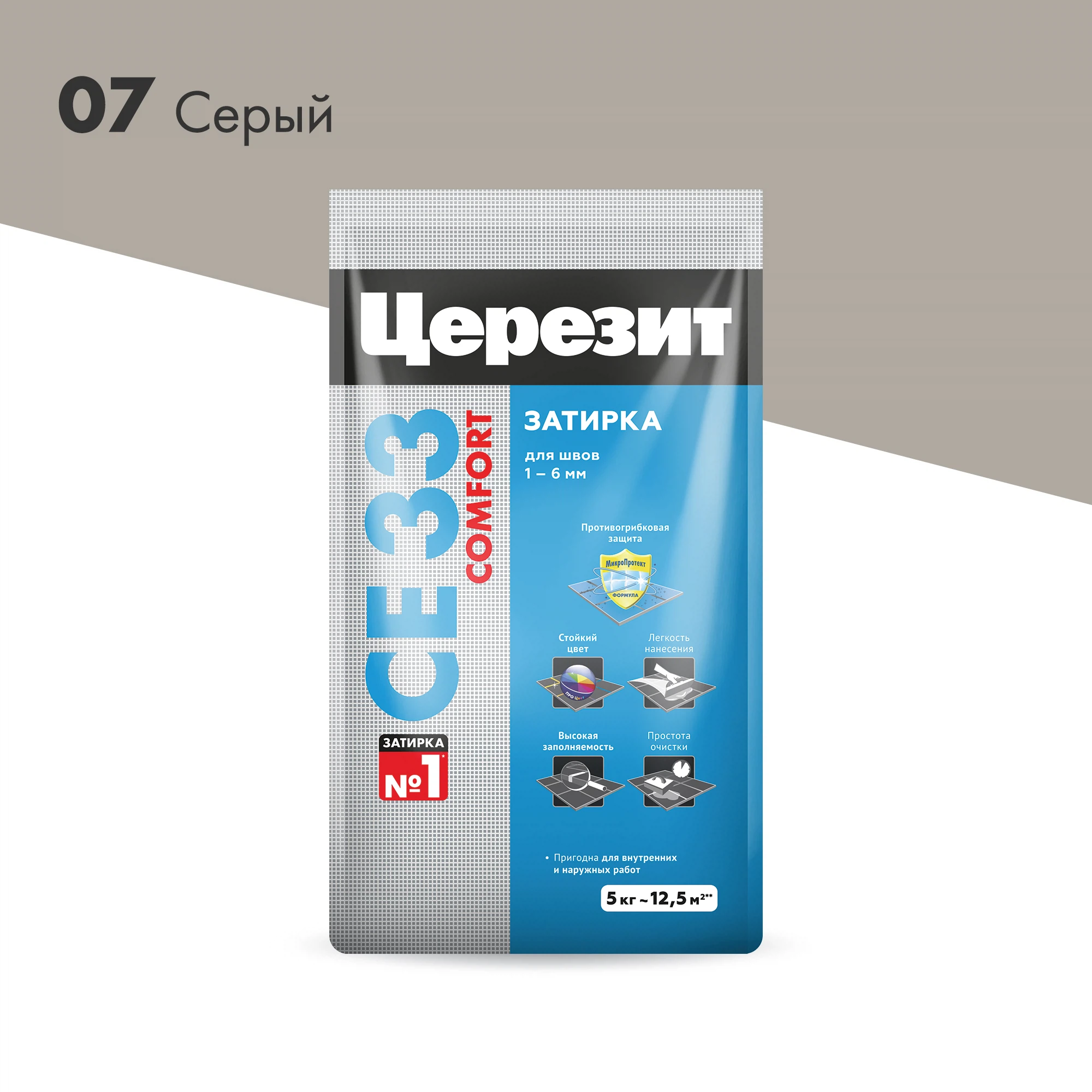 Изображение товара Затирка для узких швов Церезит СЕ 33 серого цвета, 5 кг