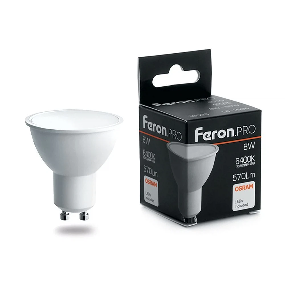 Изображение товара Светодиодная лампа Feron.PRO GU10 8W холодный свет для дома и офиса Изображение товара Светодиодная лампа Feron.PRO GU10 8W холодный свет для дома и офиса