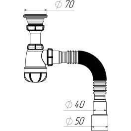 Сифон для умывальника 1 1/2"х40 с мет.реш. с г.т. 40х40/50 (S0115-18-MR)