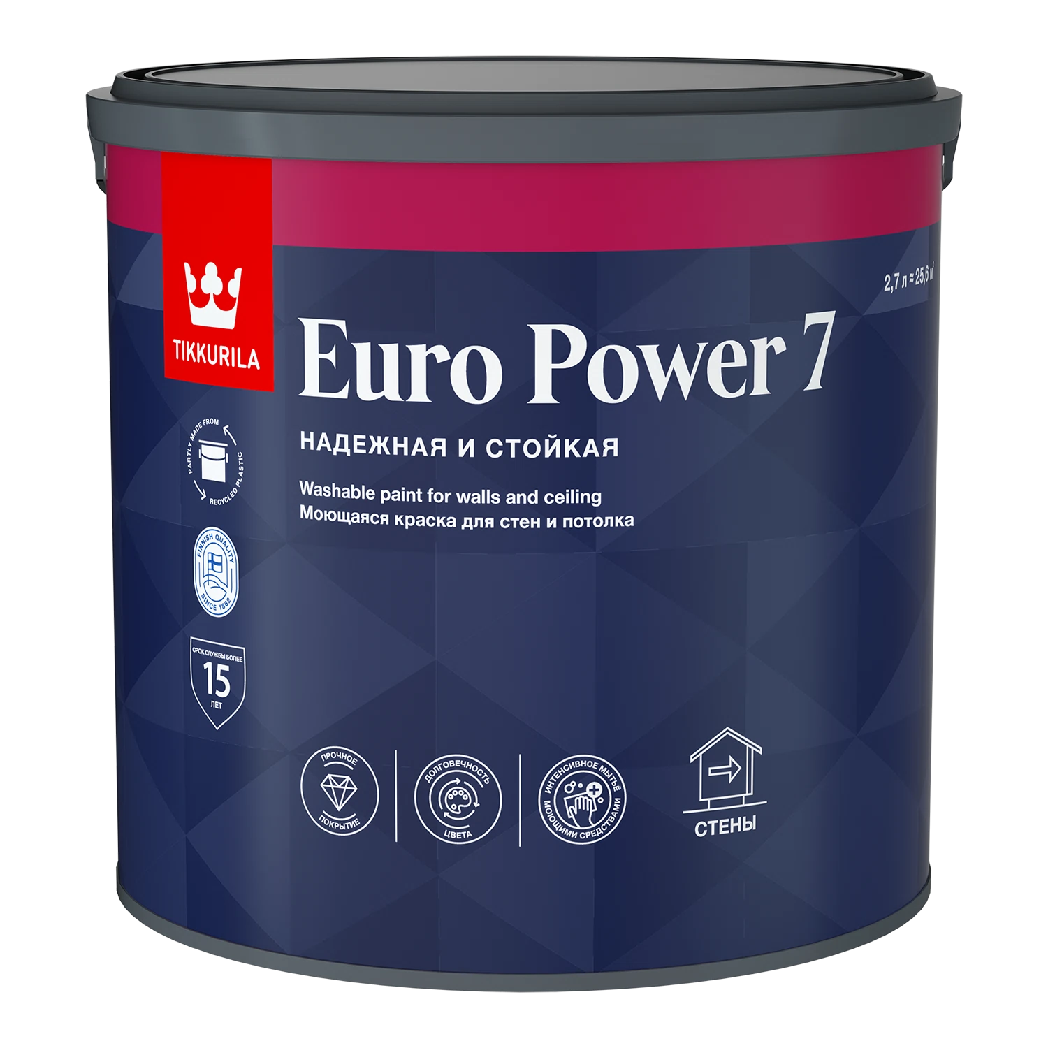Изображение товара Краска TIKKURILA EURO POWER 7 моющаяся для стен и потолка, матовая, база A (2,7л)