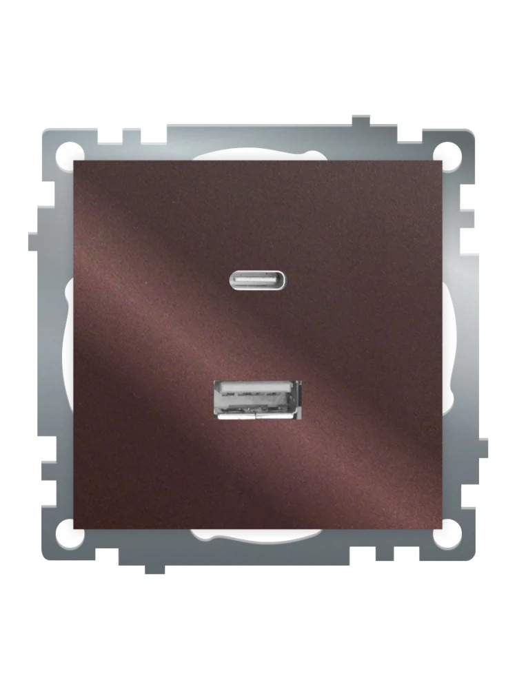 Изображение товара Розетка 2-местная USB + type C, STEKKER GLS10-7116-04, 250В, 3А, max 20W,серия Катрин, шоколад