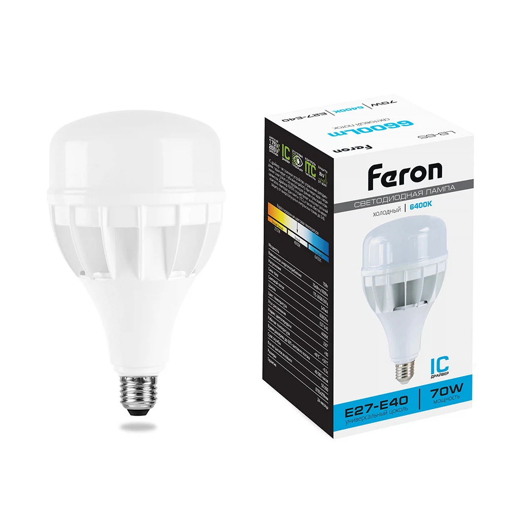 Изображение товара Светодиодная лампа Feron LB-65 E27-E40 70W холодный свет
