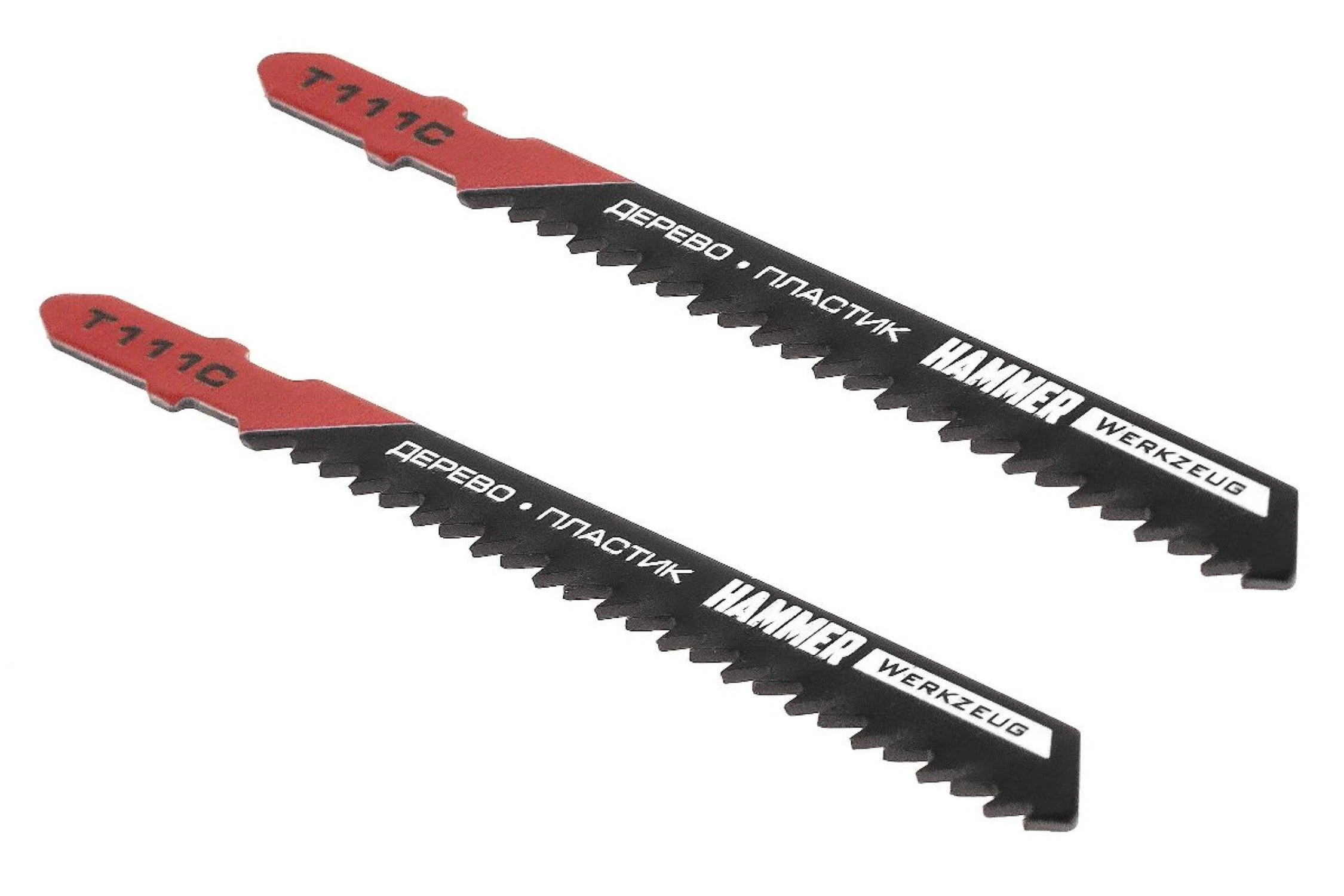 Изображение товара Пилка для лобзика Hammer Flex 204-106 JG WD-PL T111C  мягк.дер\пл, 74мм, шаг 3.0, HCS, 2 шт.