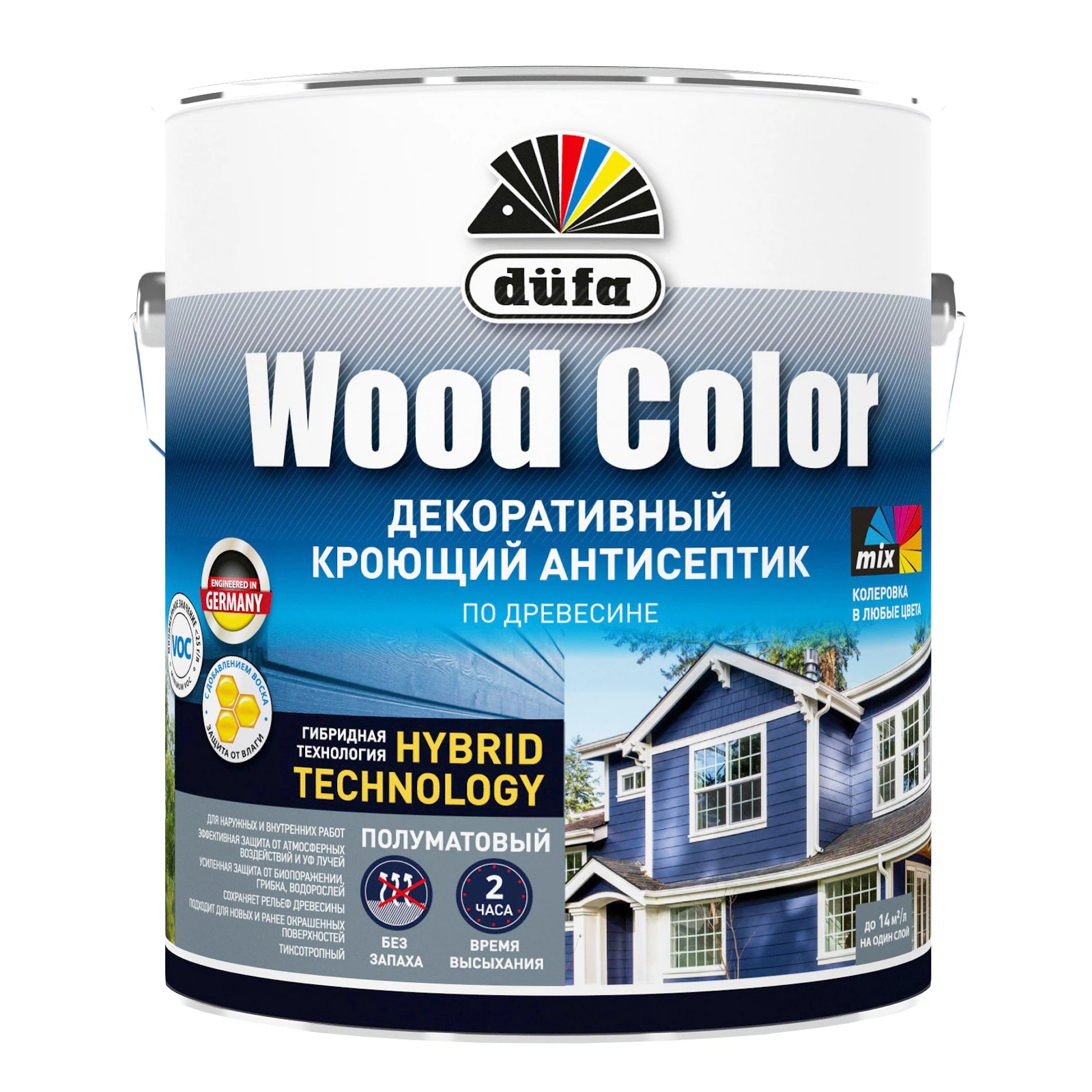 Изображение товара Антисептик DUFA Wood Colор кроющий белый база А 2,4 л для защиты древесины внутри и снаружи