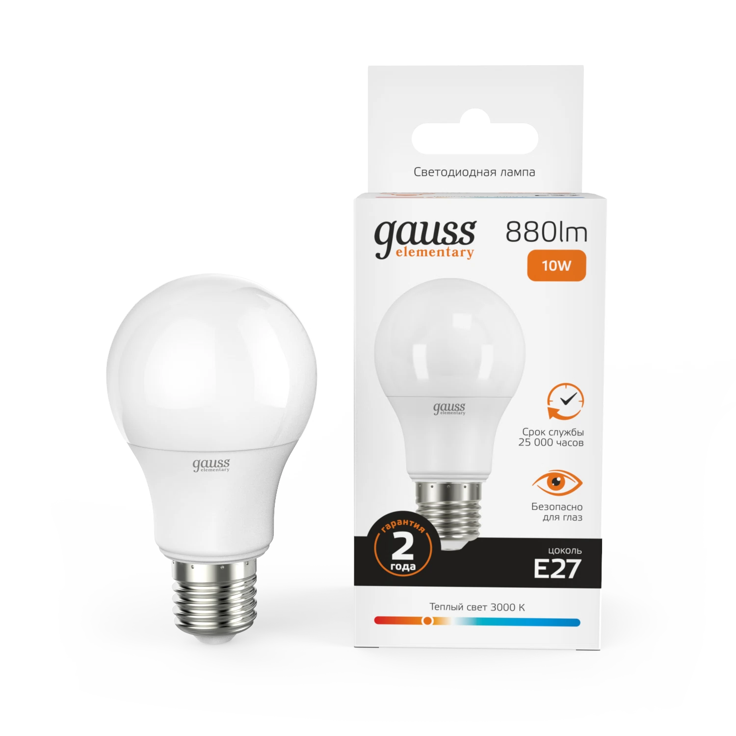 Изображение товара Лампа Gauss Elementary A60 10W 880lm 3000K Е27 LED 1/10/50 Изображение товара Лампа Gauss Elementary A60 10W 880lm 3000K Е27 LED 1/10/50
