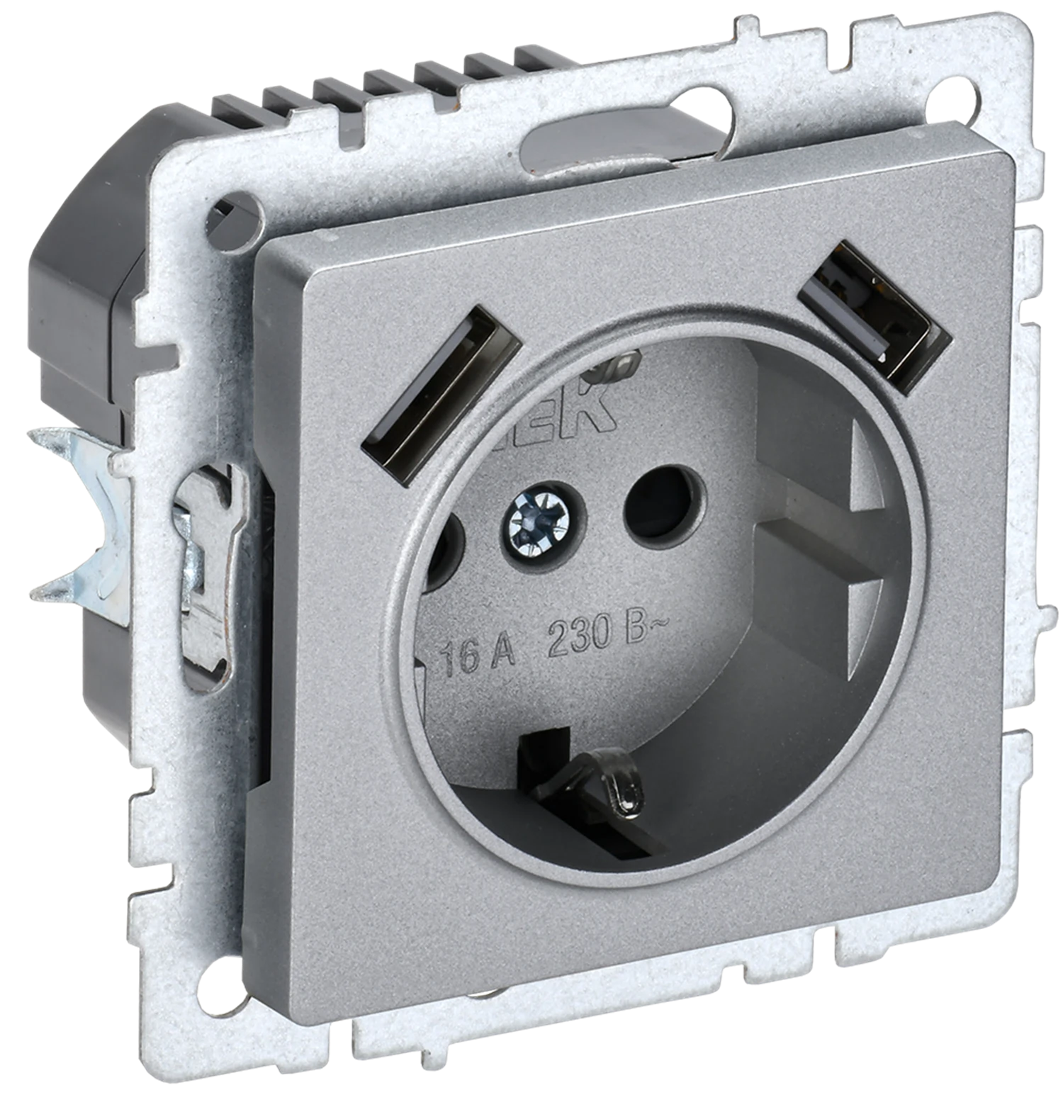 Изображение товара Розетка с з/к/ш 16А с USB A+A IEK BRITE BASE Алюминий 3,1А РЮш10-2-БрА.