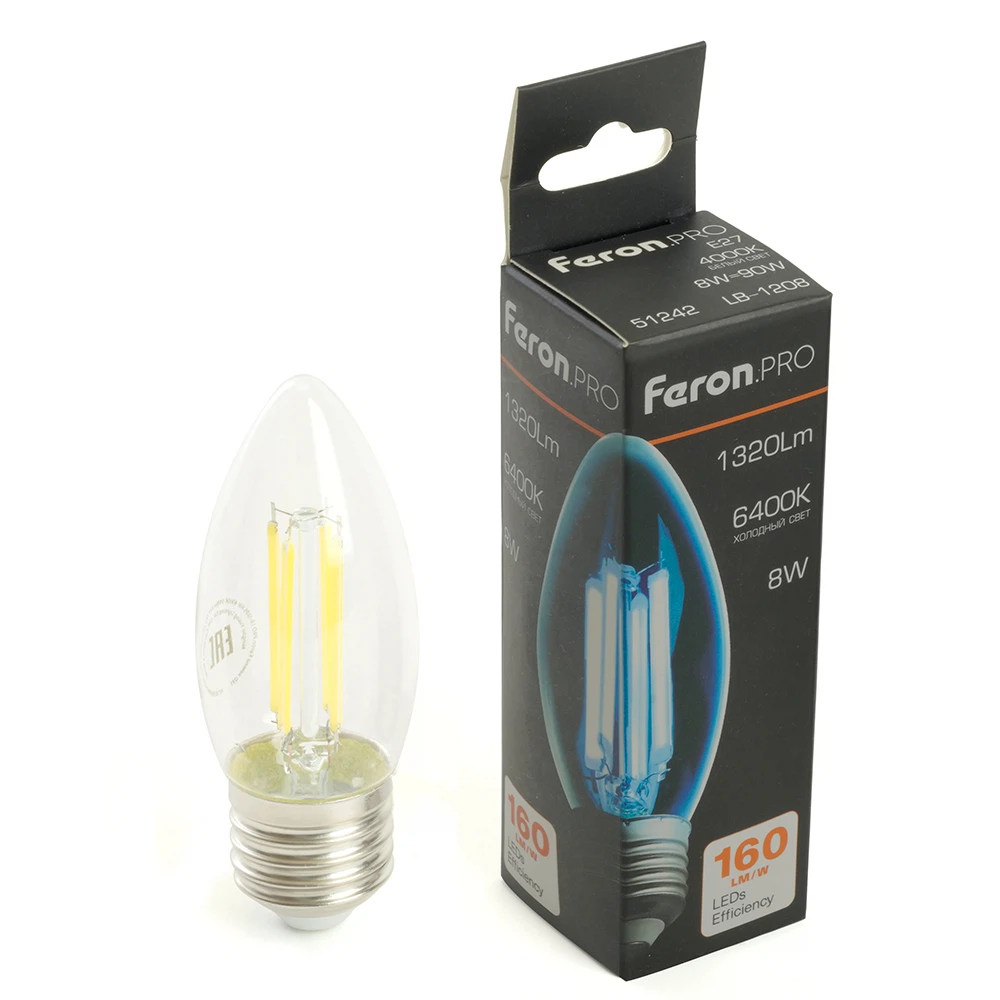 Изображение товара Лампа светодиодная Feron.PRO LB-1208 Свеча E27 1320LM 8W 175-265V 6400K