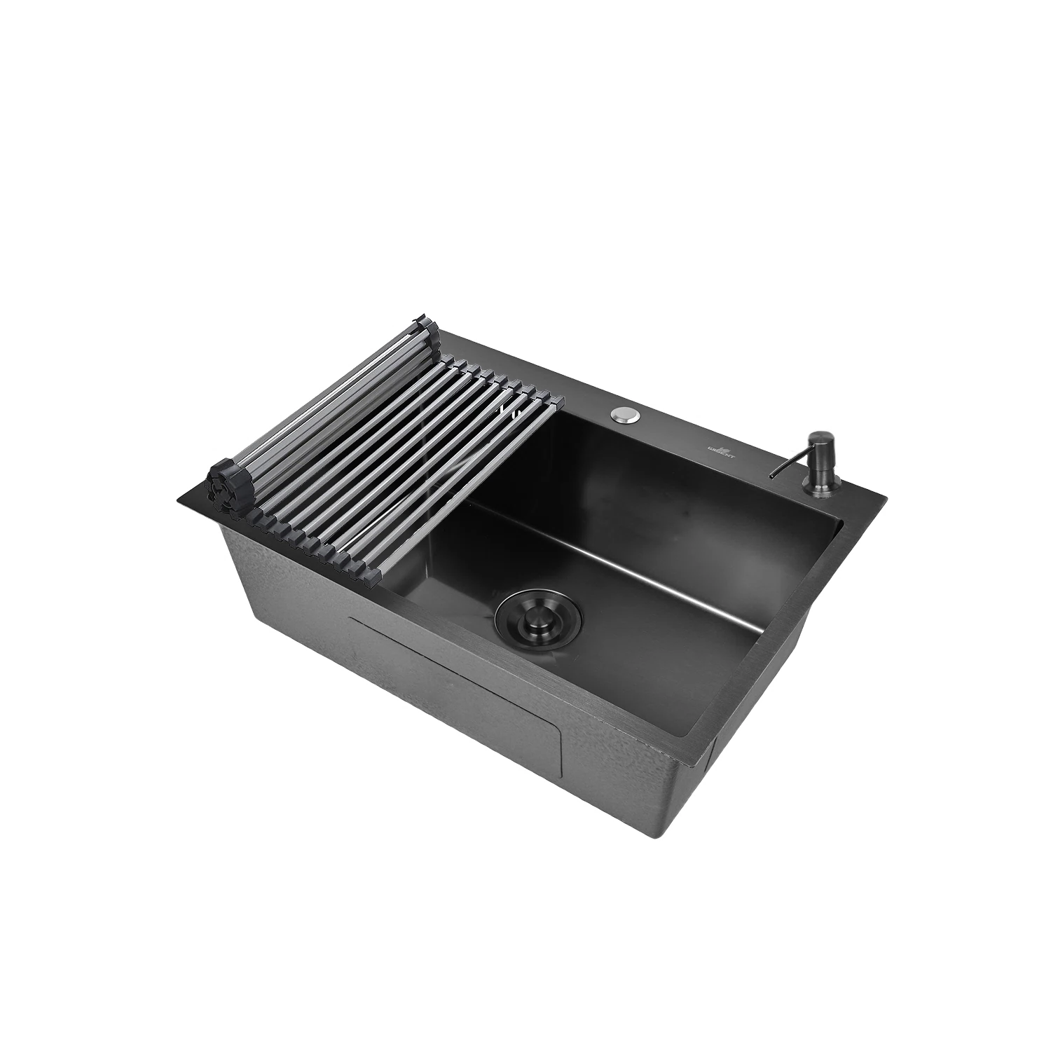 Изображение товара Мойка для кухни нержавеющая 70х50, с PVD покрытием графит. Сифон с ведерком, дозатор, решетка. WS37050B/W02-114B/W405B/W325014