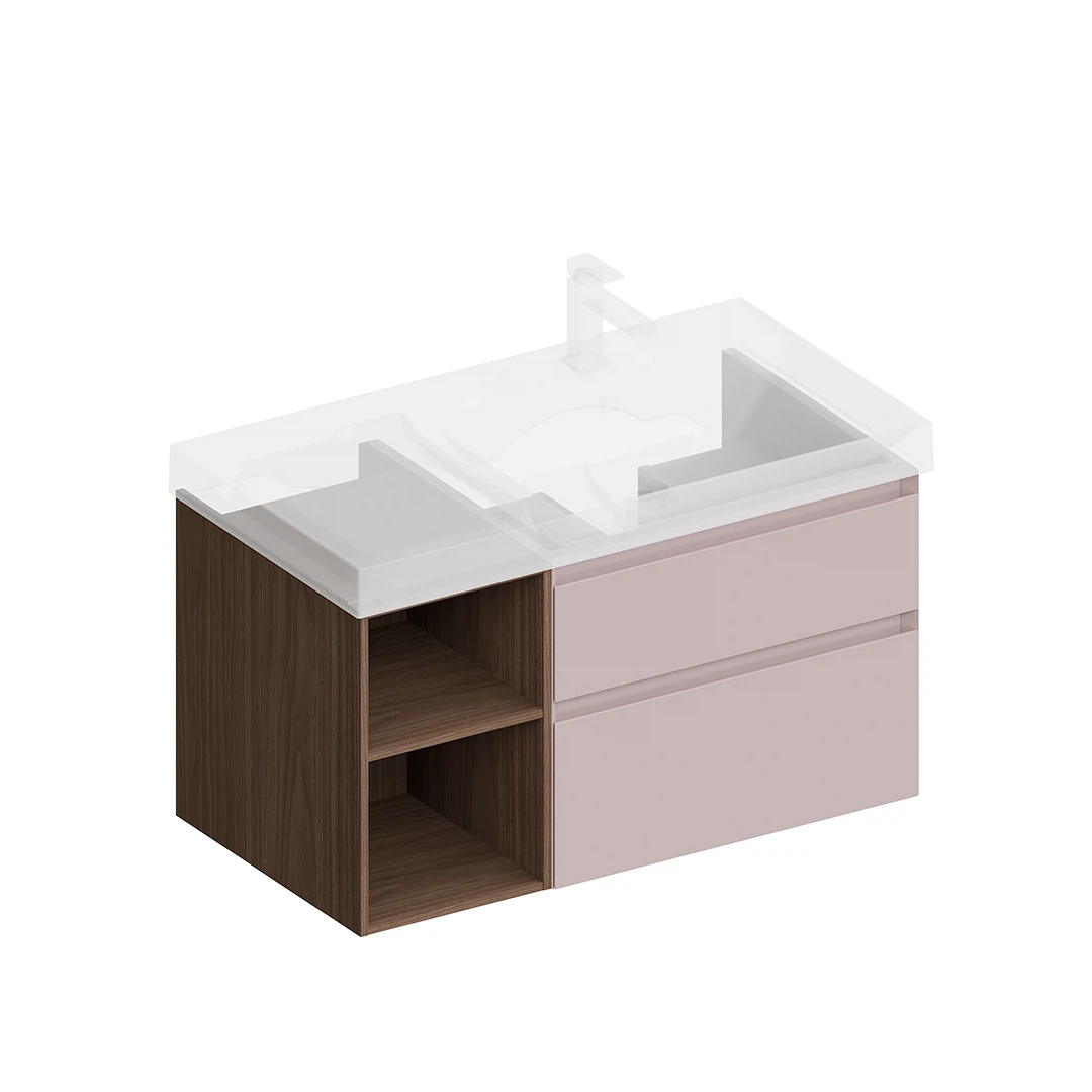 Изображение товара Тумба Кубо правая подвесная с ящиками 90, мальва матовая- структ.орех Kerama Marazzi арт. CUB.90.2Rh\MAL.N