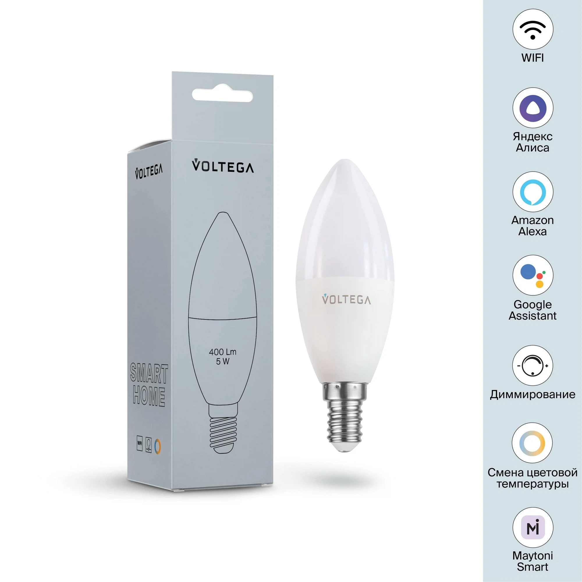 Изображение товара Светодиодная Wi-Fi умная лампа Voltega Candle E14 5W 2700K-6500K MIX DIM