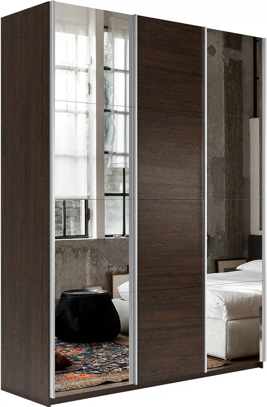 Изображение товара Шкаф-купе Прайм 3-х дверный Зеркала/ДСП 210х57х230 Венге(арт.: 1PZDZ_210_V)