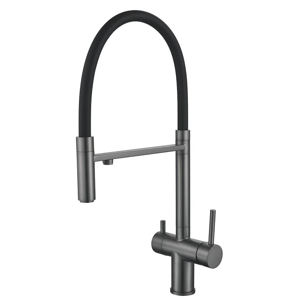 Изображение товара Maretti CA31RGF11 - смеситель кухонный с гибким изливом и фильтром, оружейная сталь