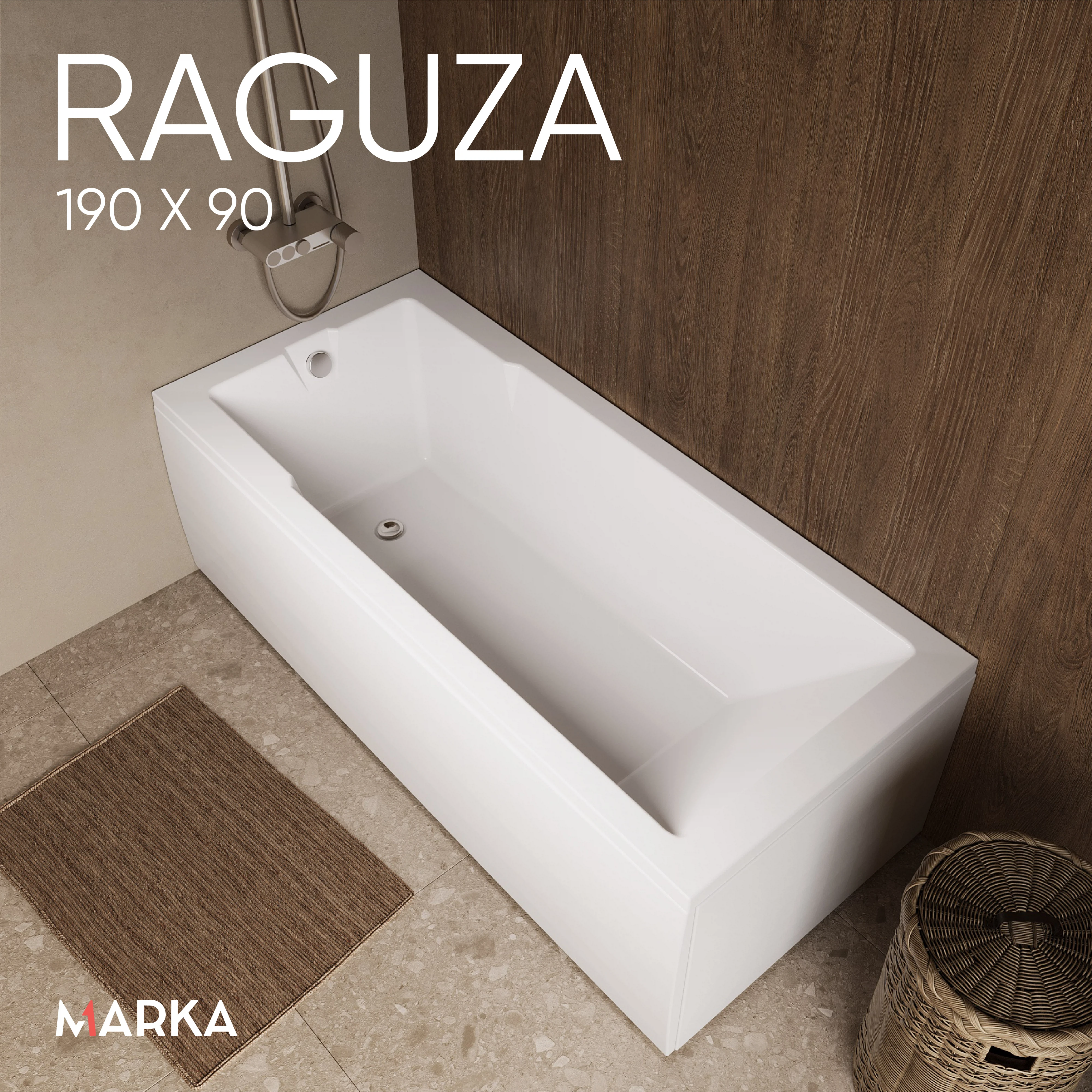 Изображение товара Акриловая ванна Marka One RAGUZA 190x90 прямоугольная современная с гарантией 17 лет