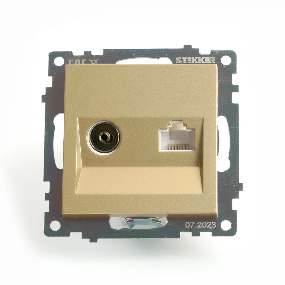 Изображение товара Розетка TV + компьютерная RJ-45 (механизм), STEKKER, GLS00-7106-08, серия Катрин, золото