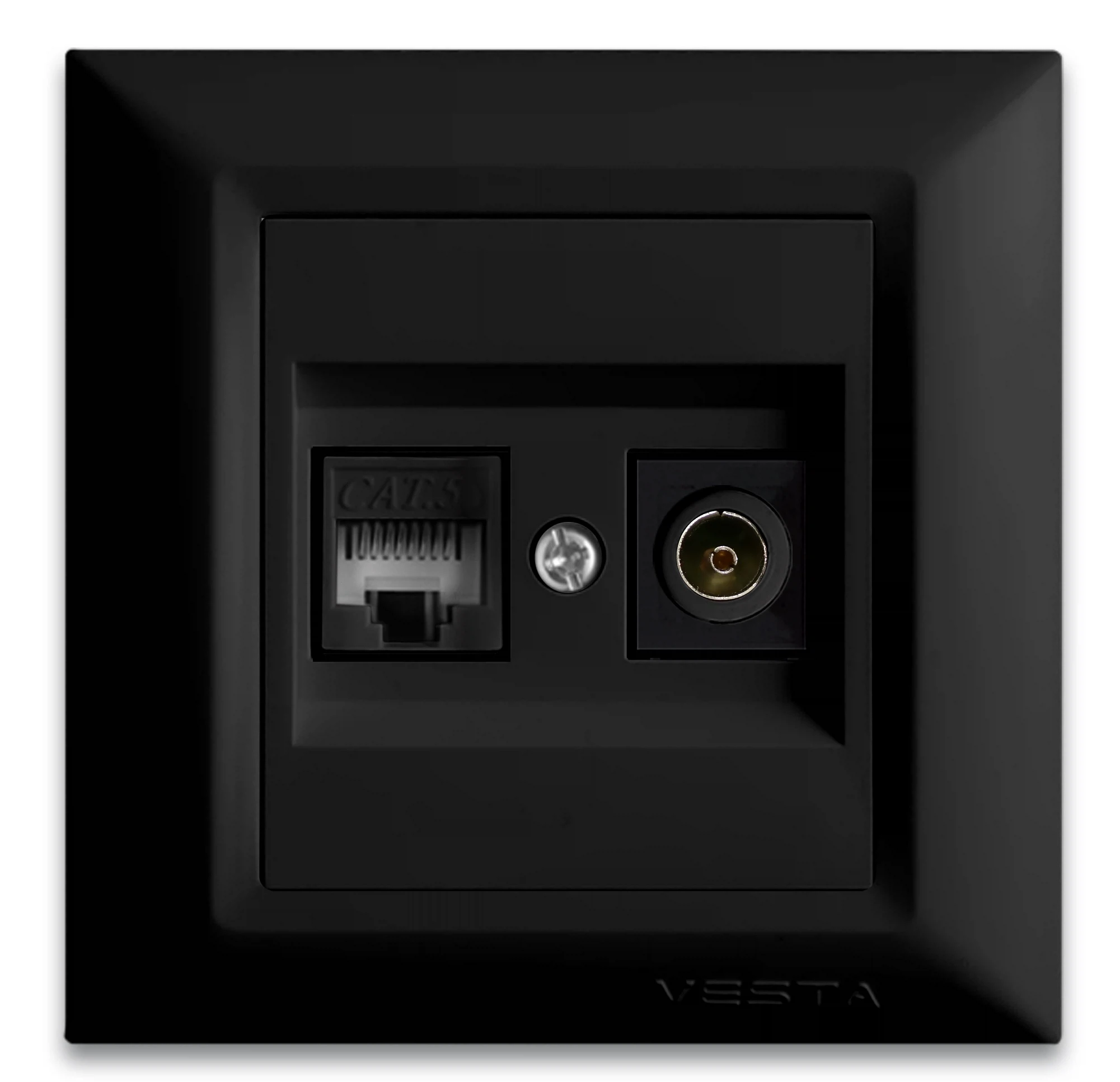 Изображение товара Двойная розетка Vesta-Electric Roma Black для LAN и TV, монтаж внутри стены