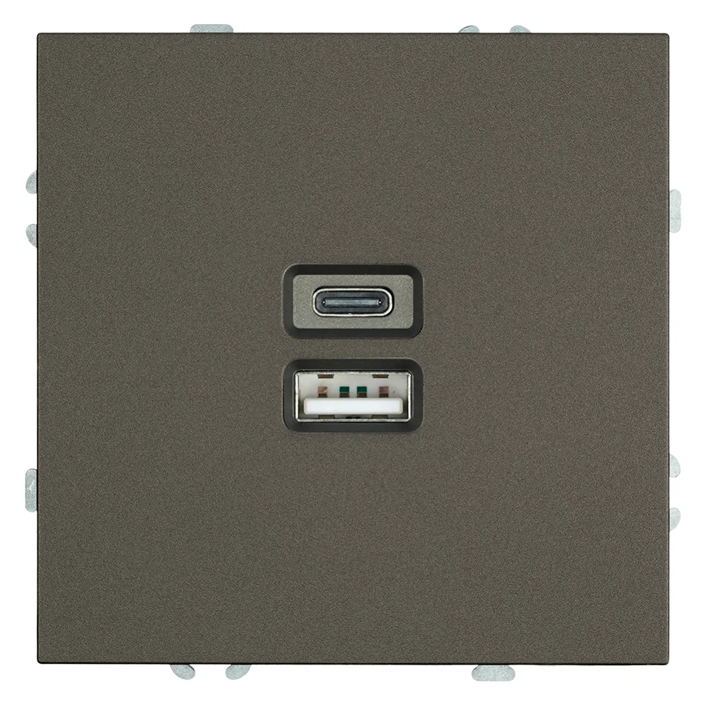 Изображение товара Розетка 2-местная USB + Type C (механизм), STEKKER, 250В, 20W, серия Эмили, RST10-5115-09, антрацит, soft touch