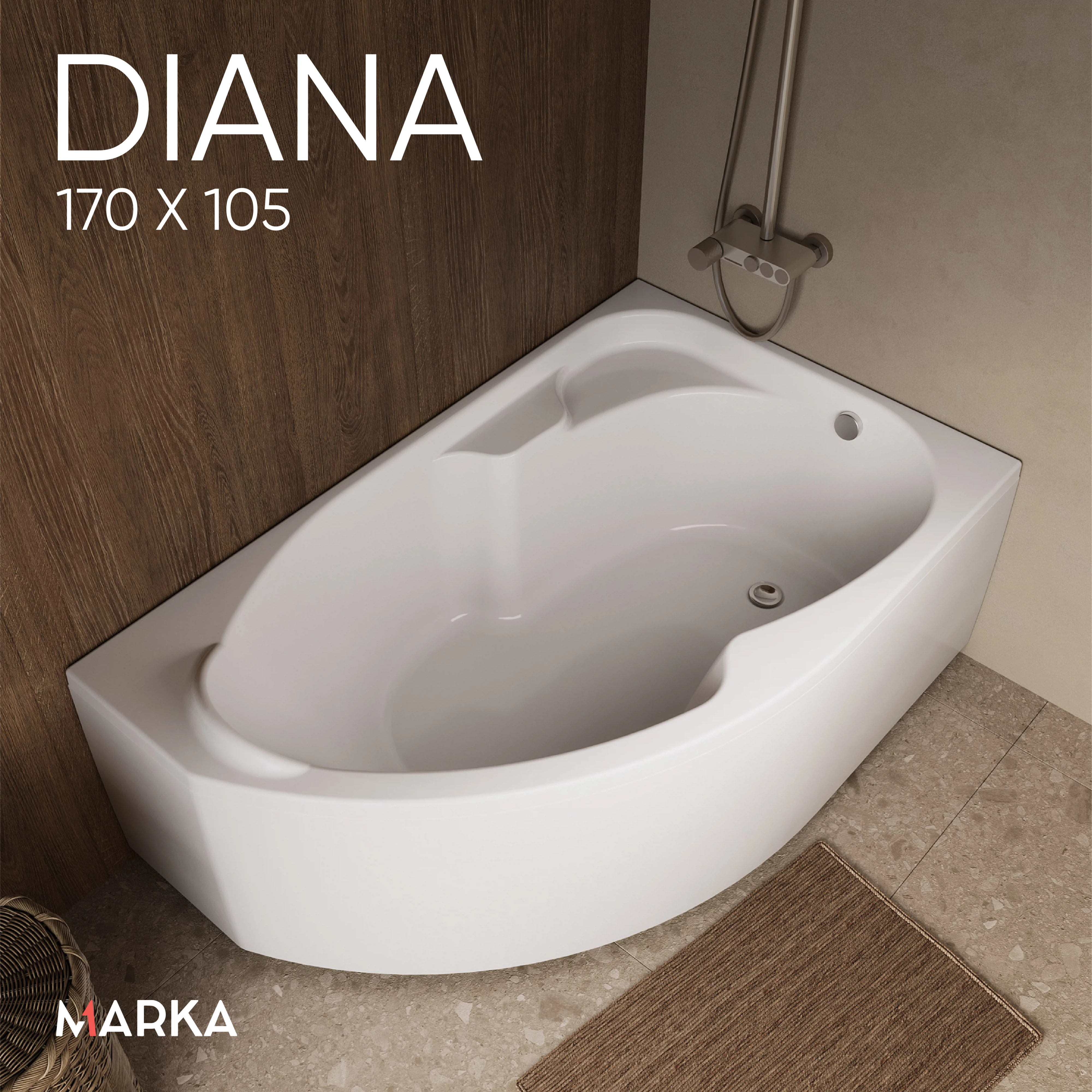 Изображение товара Ванна акриловая асимметричная правая 1Marka DIANA 170 * 105