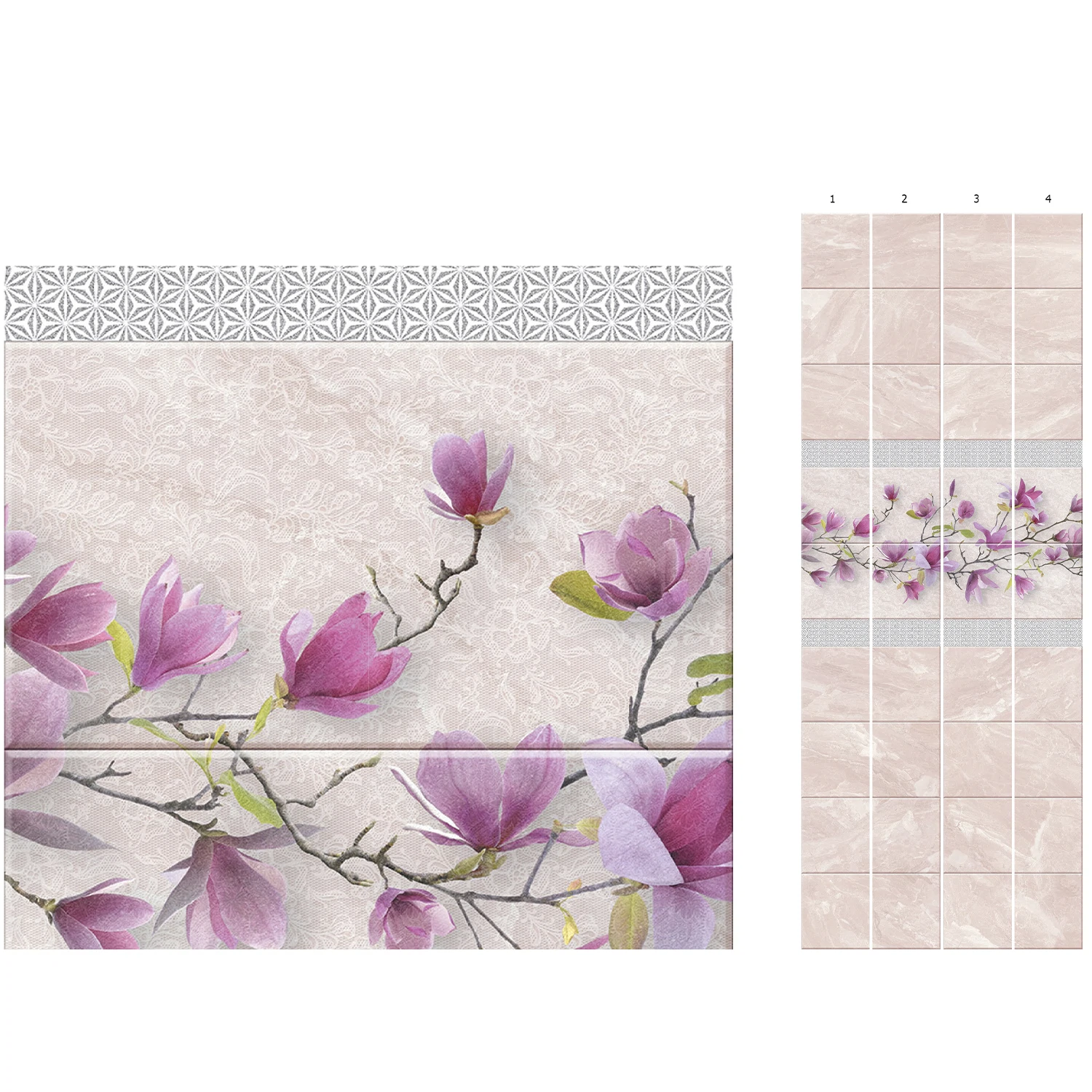 Изображение товара Панель ПВХ Кронапласт Unique Магнолия с глиттером серебро 4 шт