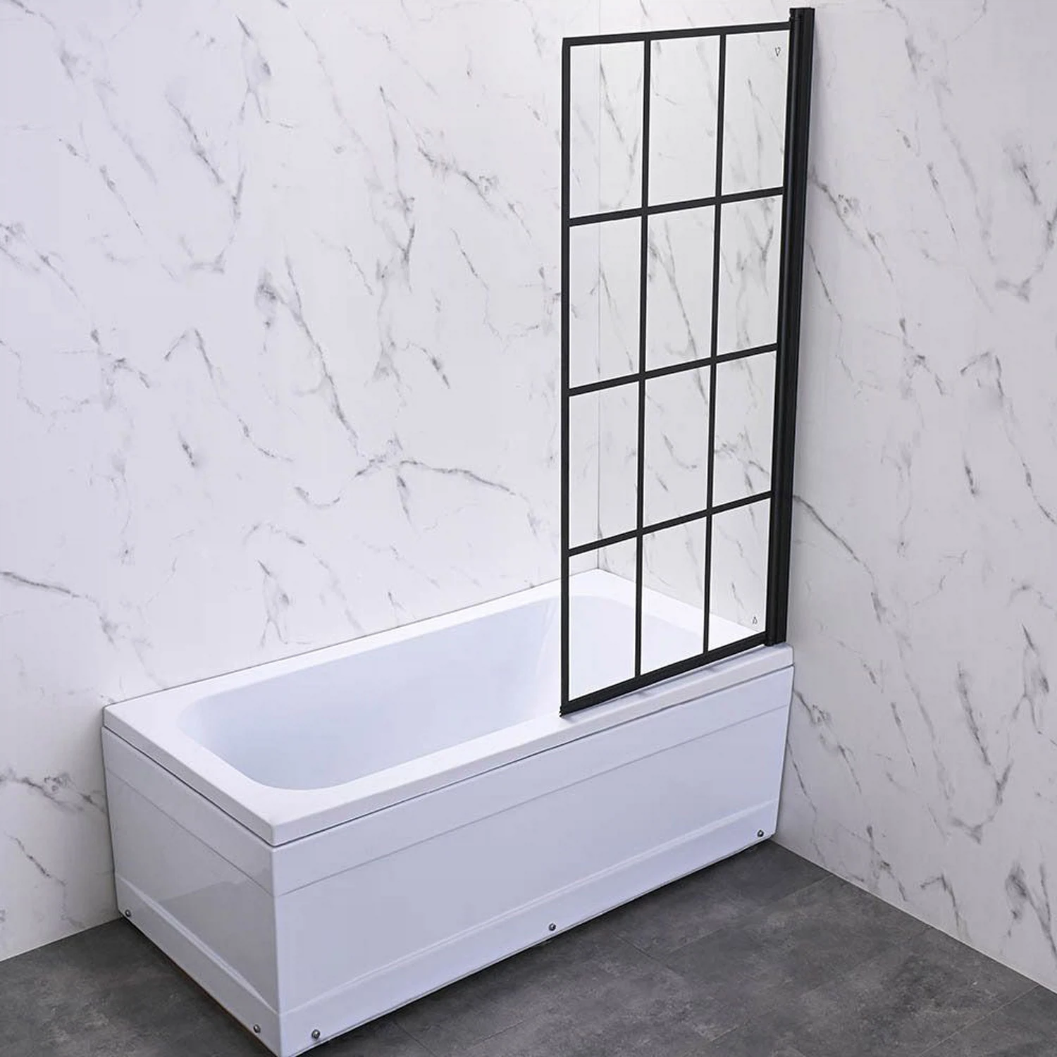 Изображение товара Стеклянная шторка для ванны Veconi Palau PL77R 90х150 черный профиль