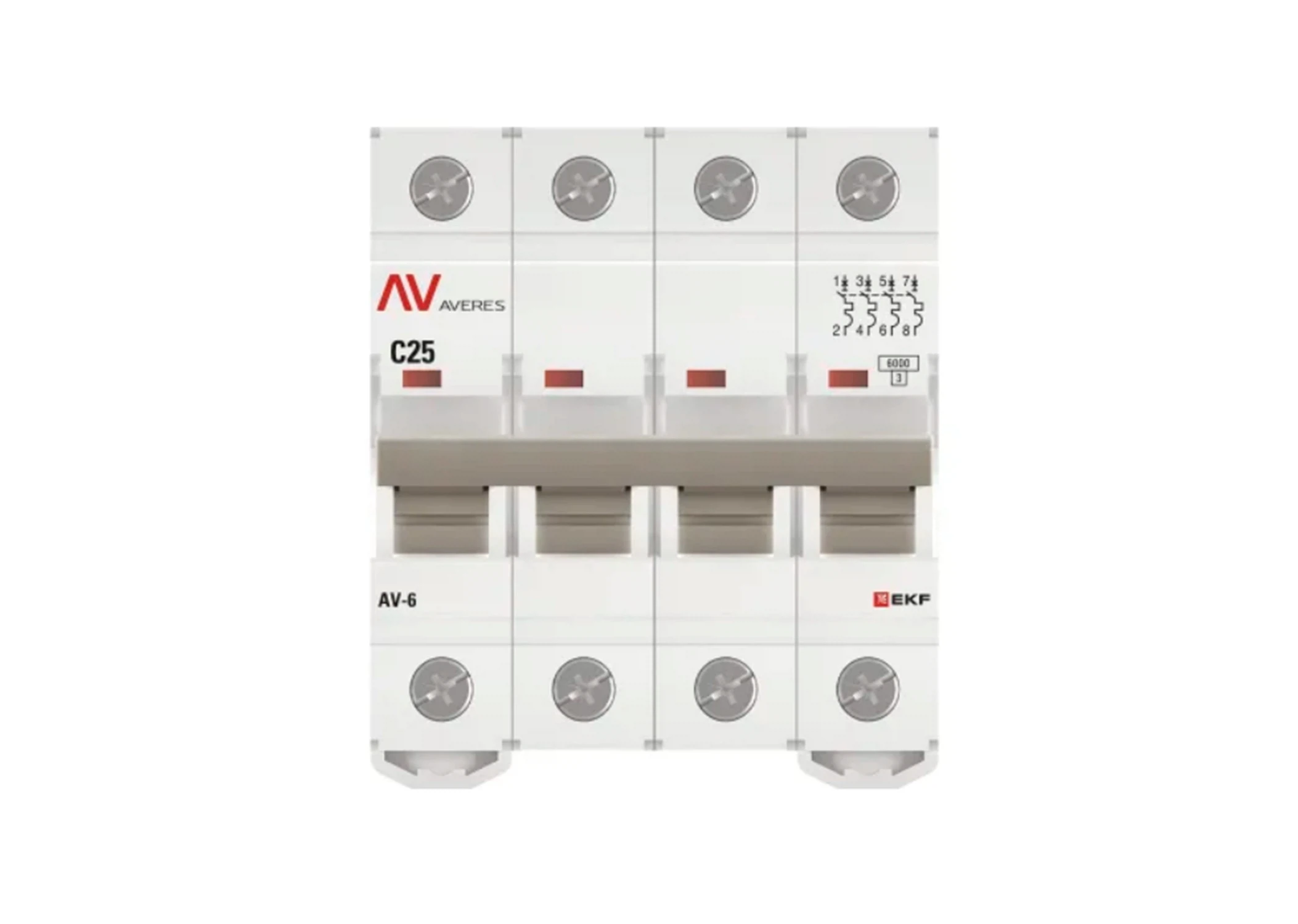 Изображение товара Автоматический выключатель EKF Averes AV-6 4P 25А 6kA для защиты электросетей