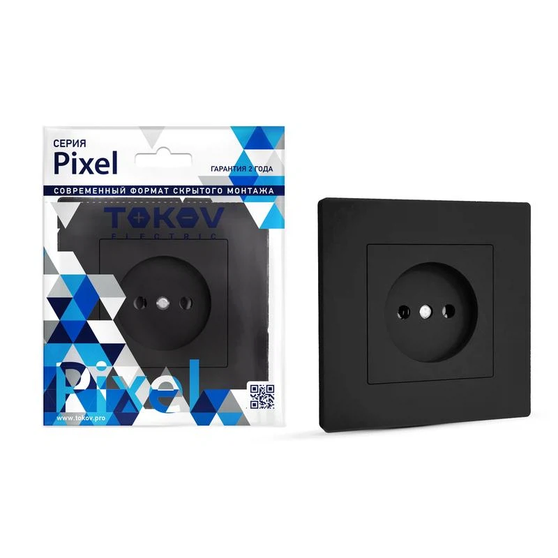 Изображение товара Розетка 1-м СП Pixel 16А IP20 без заземления, черная, скрытый монтаж