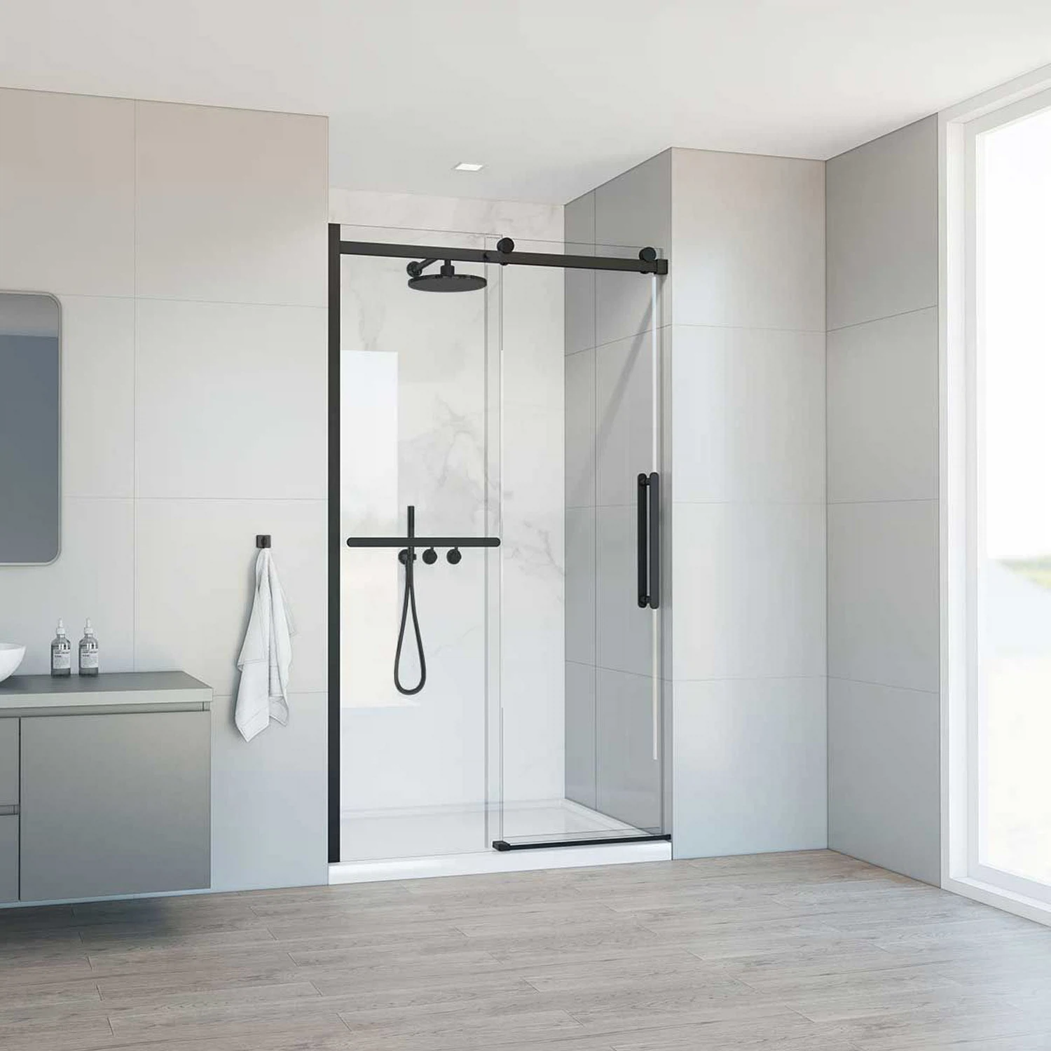 Изображение товара Душевая дверь Vincea Como Soft VDS-1CS130CLB, 1300, черный, стекло прозрачное